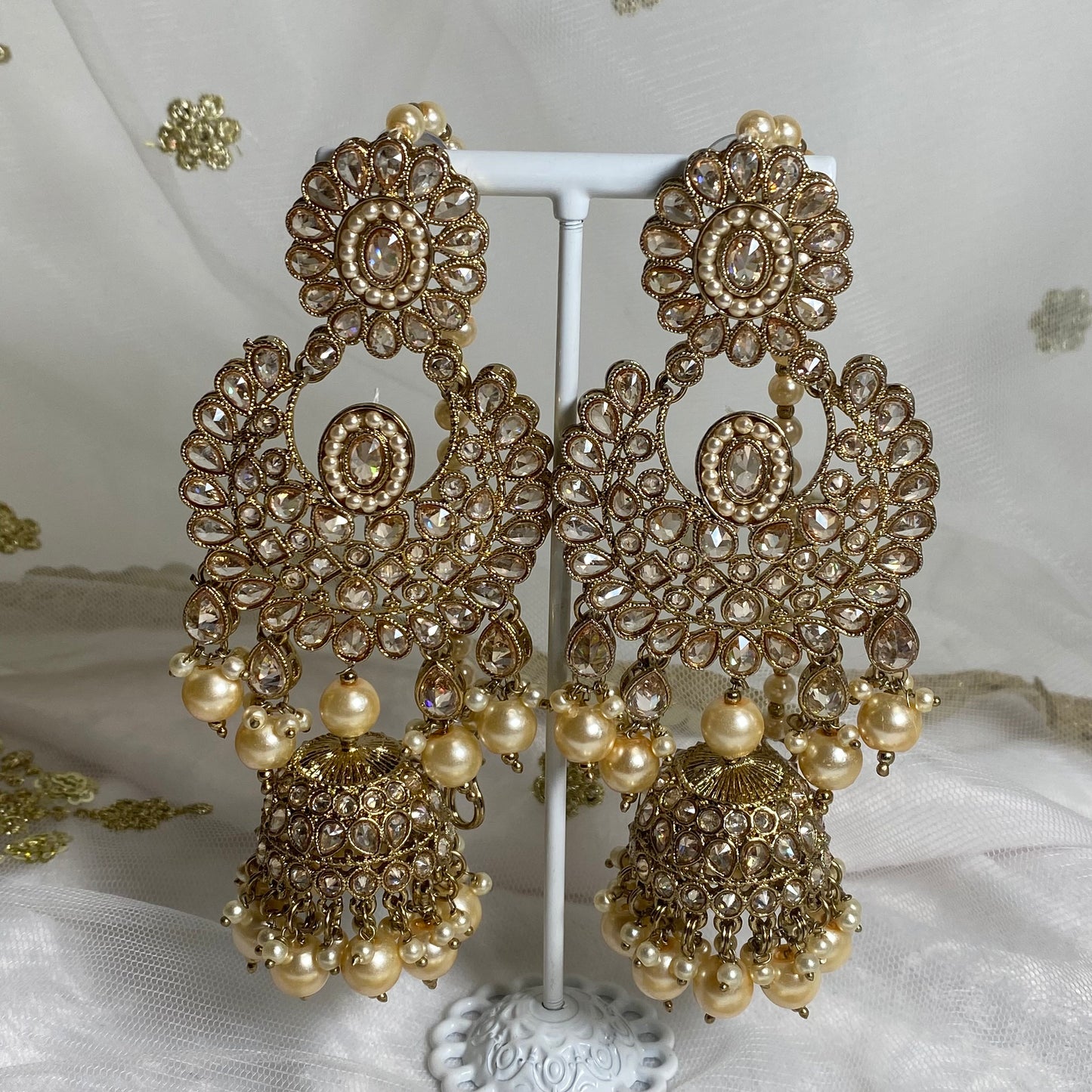 Antique Gold and Champagne Full Bridal set Indian/ Pakistani Style/ Wedding/ Fashion Jewellery/ Necklace set