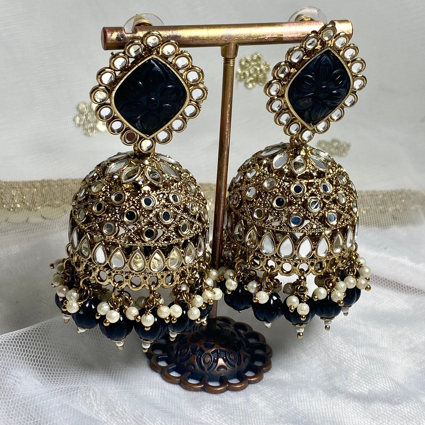 Peach Large Mirror Jhumka Earrings