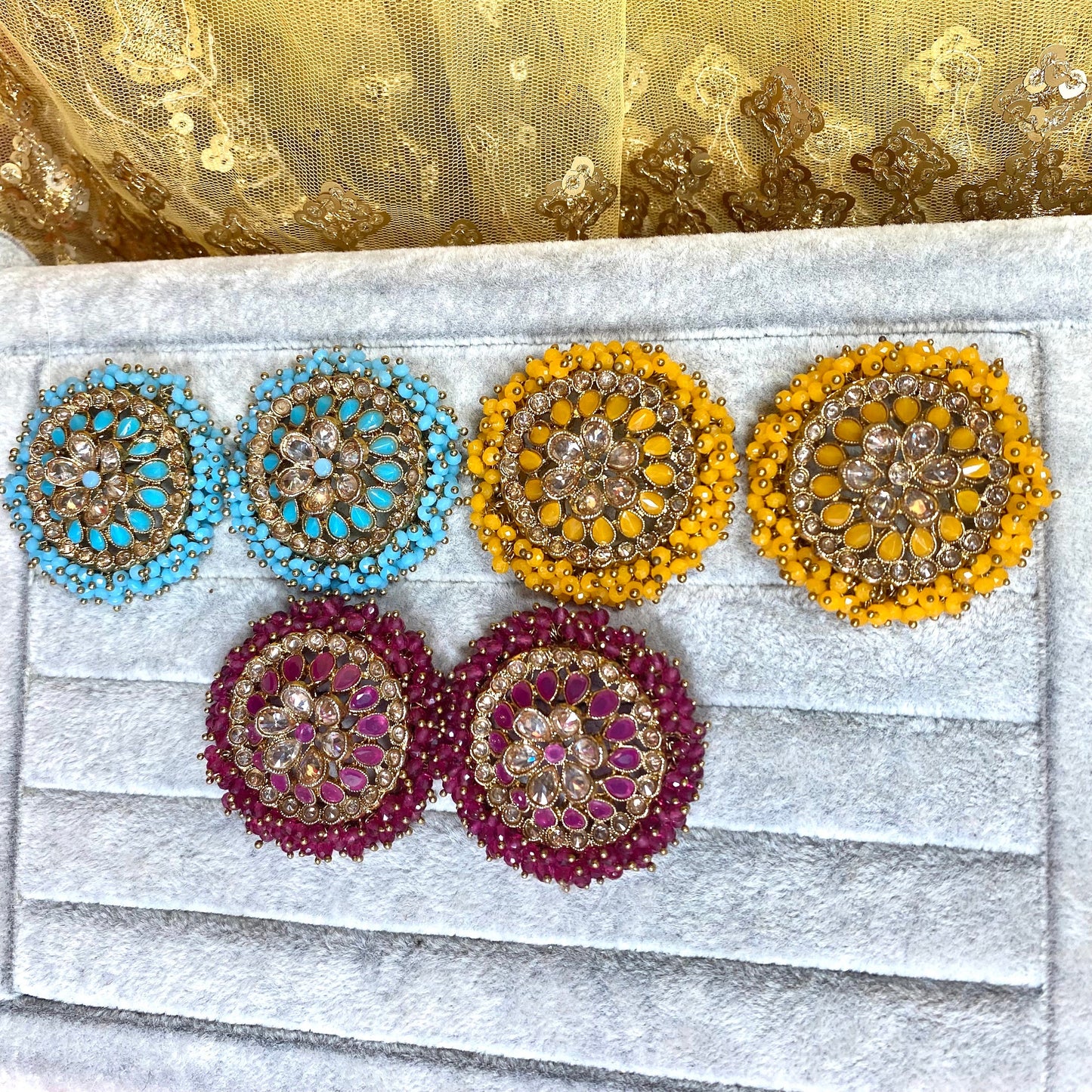 Crystal oversized Earrings tops/Earring studs/Fashion Jewellery/ Gift for Women/Indian/Pakistani style