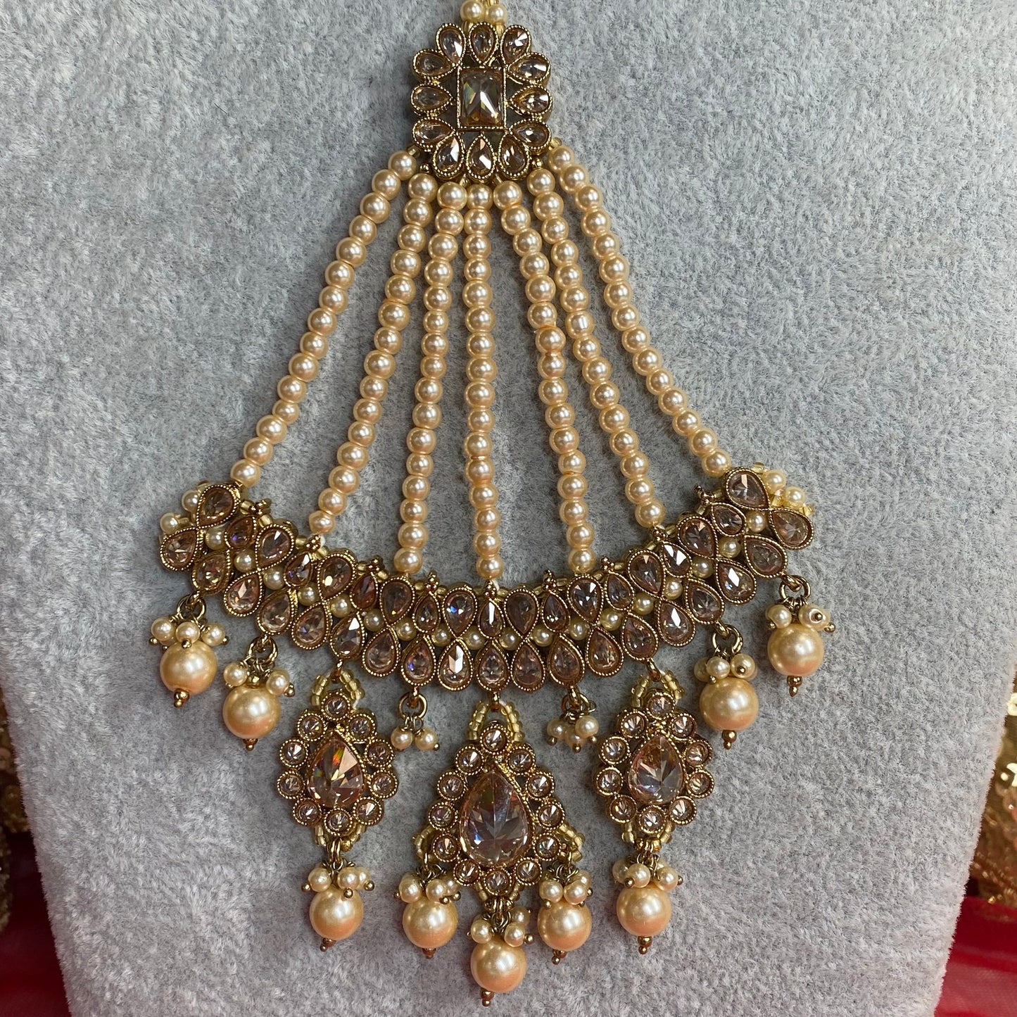 Antique Gold Crystal Full Bridal Set With Jhumar Indian/ Pakistani Style/ Wedding/ Fashion Jewellery/ Necklace set