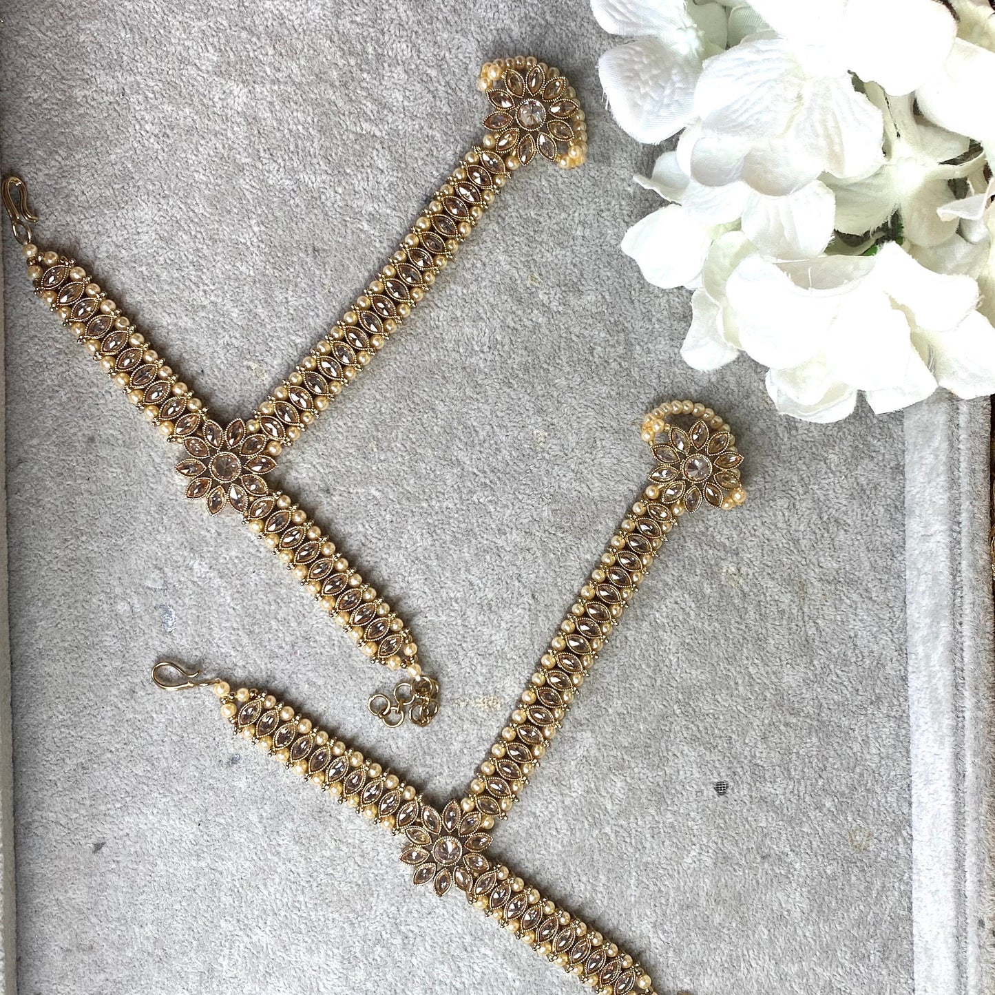 Antique Gold Crystal Full Bridal Set With Jhumar Indian/ Pakistani Style/ Wedding/ Fashion Jewellery/ Necklace set