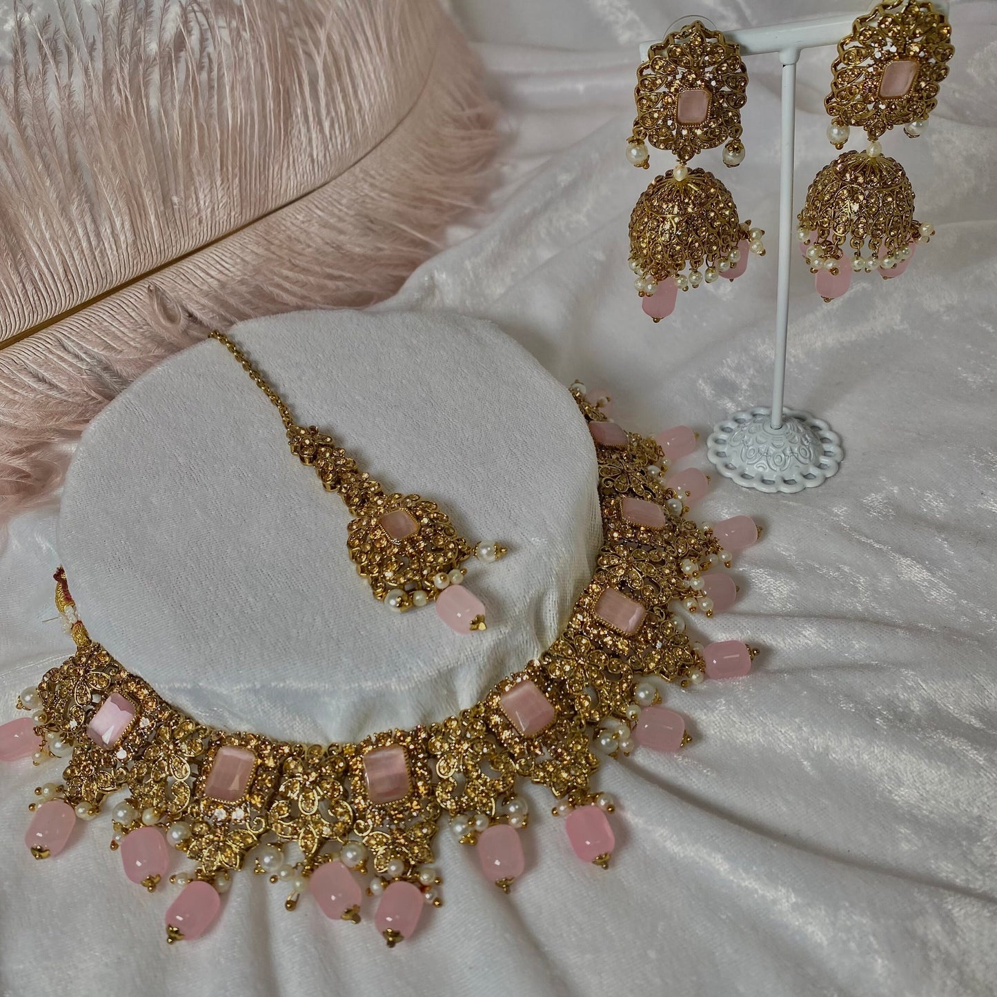 Pink & golden choker set