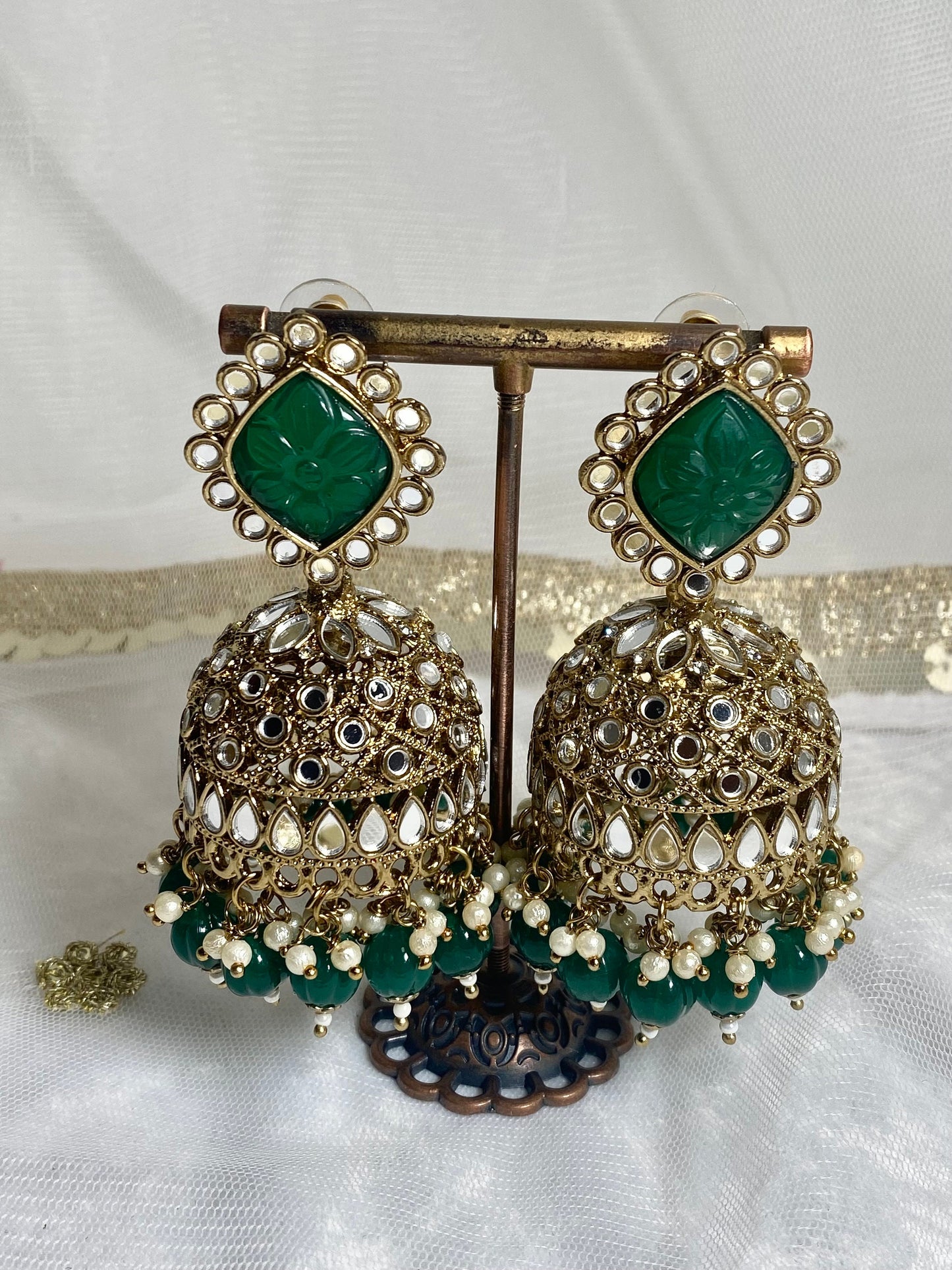 Yellow Large Mirror Jhumka Earrings