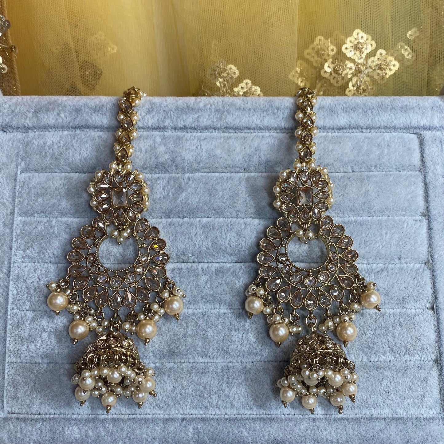 Antique Gold Crystal Full Bridal Set With Jhumar Indian/ Pakistani Style/ Wedding/ Fashion Jewellery/ Necklace set