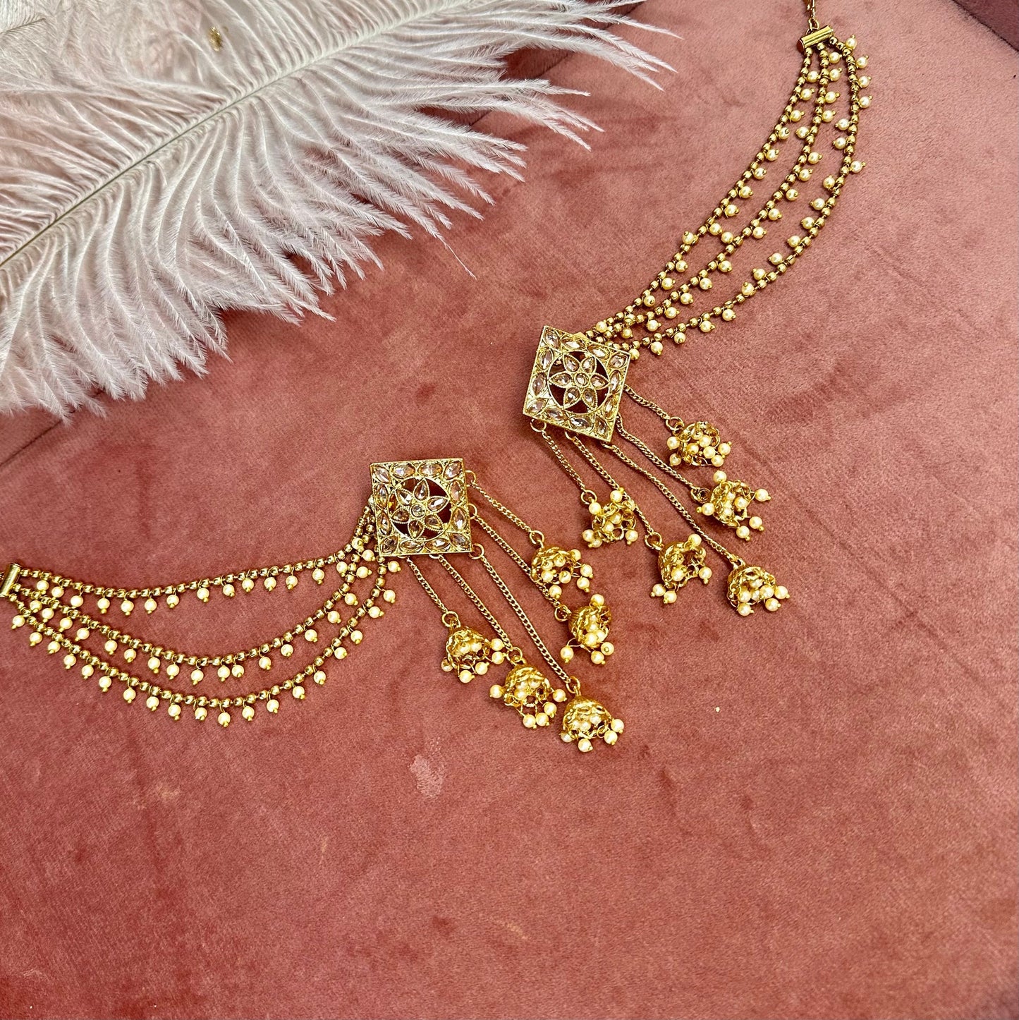 Golden Jhumka Earrings With Ear Chains/Saharay/ Indian Style Earring