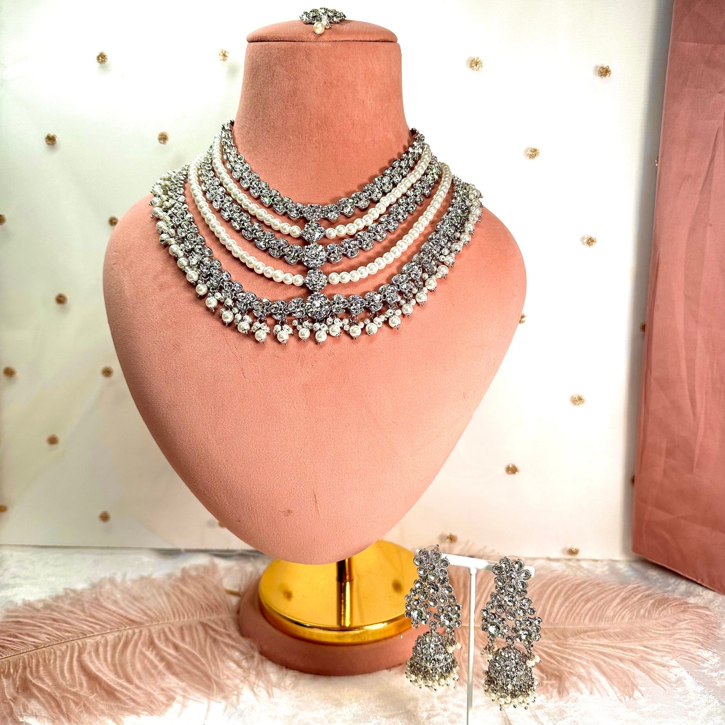 Silver Short Mala Set Earring/ Tikka/ Tikli/ Indian/ Pakistani/Fashion Jewellery/ Gift for Women