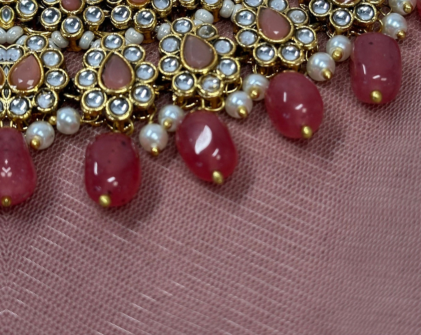 Faux Kundan Necklace Set - Coral (Slightly faulty)/ Unique Style/ Indian/ Pakistani/Fashion Jewellery/ Gift for Women