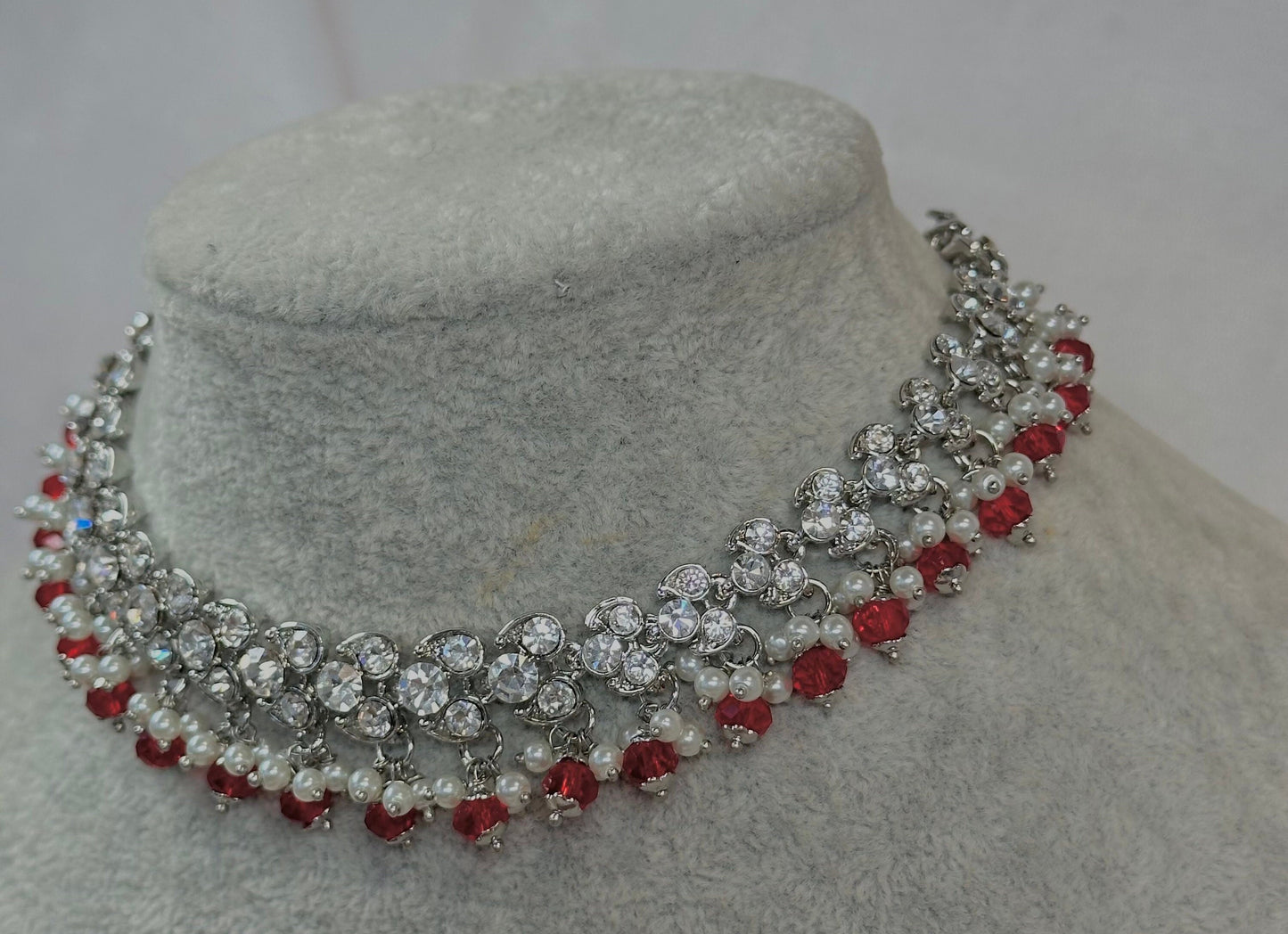 Silver & Maroon Choker/ Unique Style/ Indian/ Pakistani/Fashion Jewellery/ Gift for Women