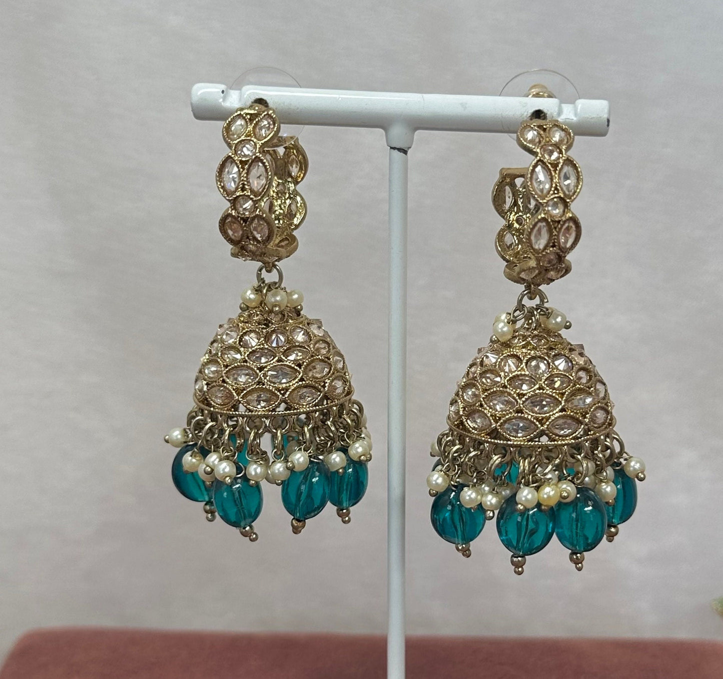 Champagne Jhumka Earrings - Teal