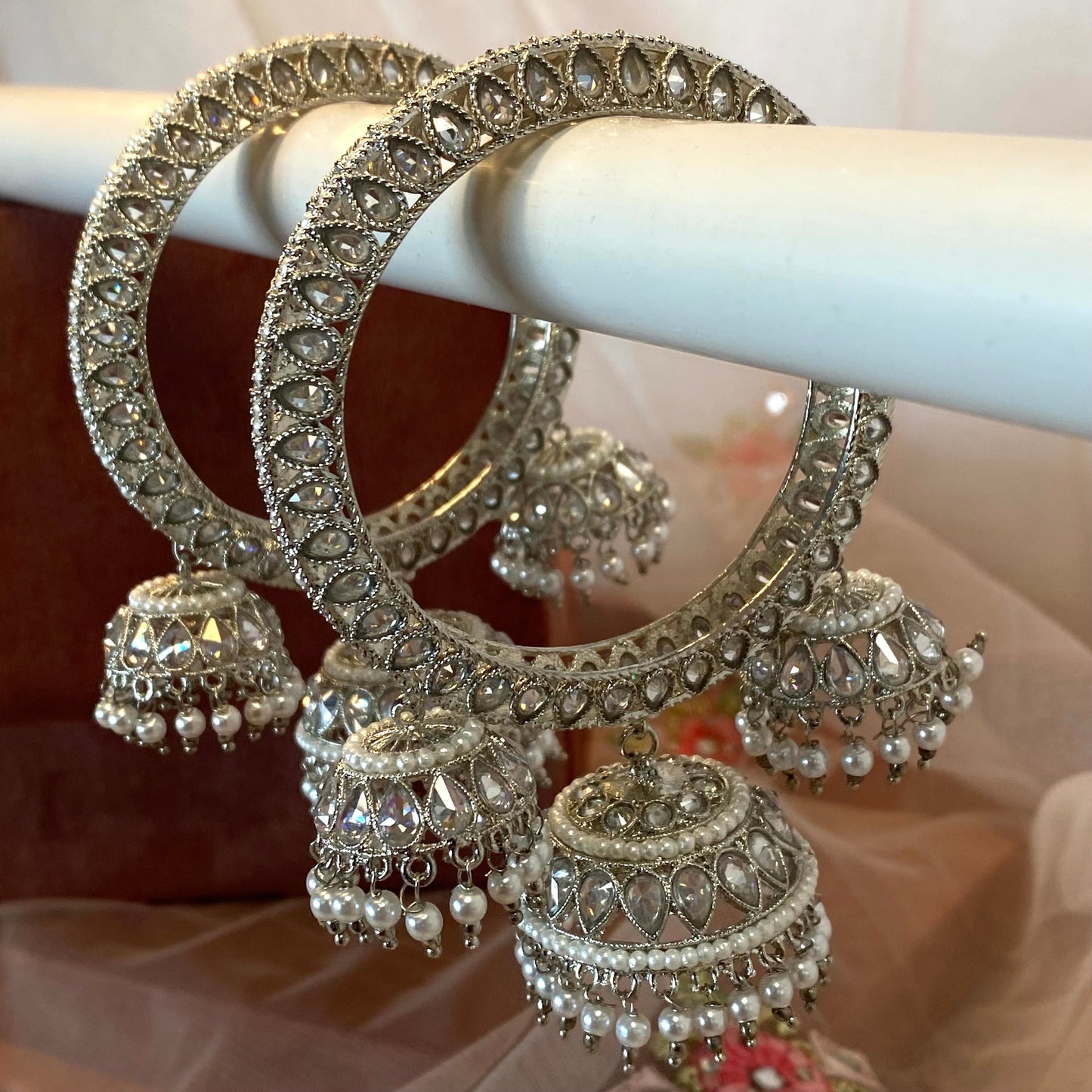 3 Jhumka Silver Bangles (Pair)/Indian/ Pakistani/Jewelley/ Fashion Bracelet