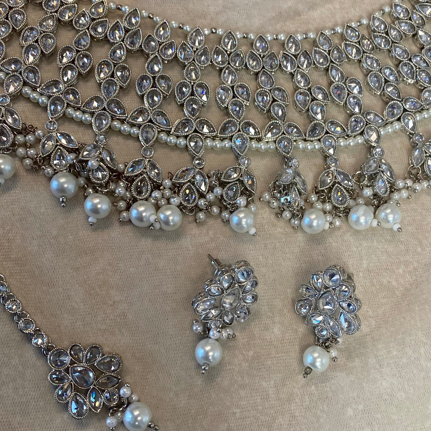 Silver Earring and Tikka Set