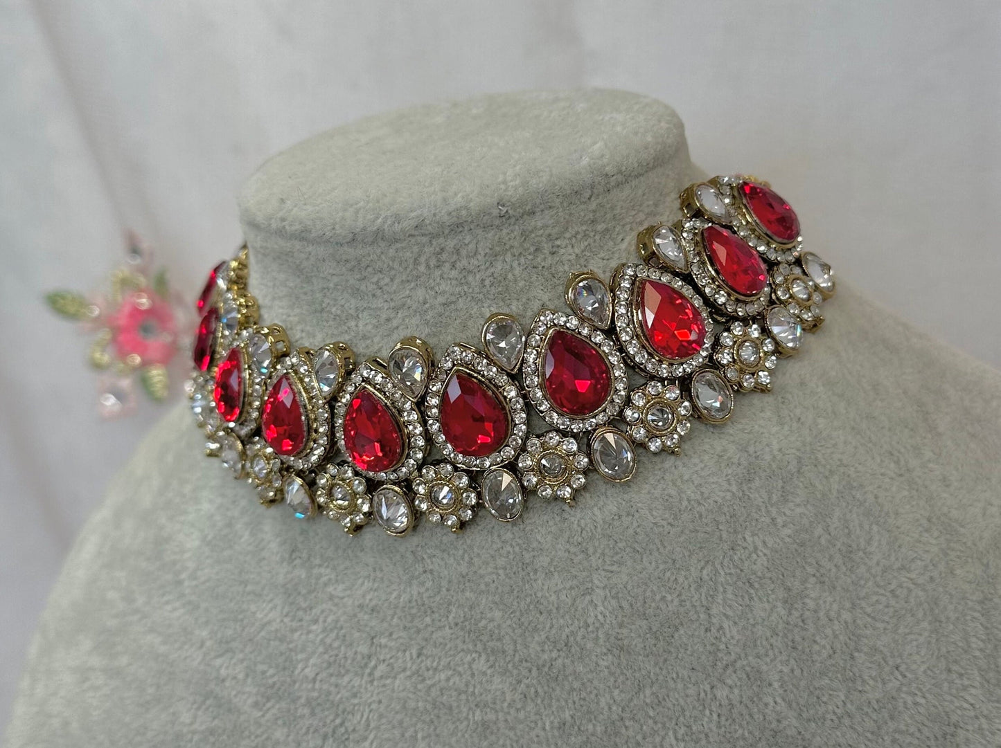 Red and Silver Choker - Clear/ Unique Style/ Indian/ Pakistani/Fashion Jewellery/ Gift for Women
