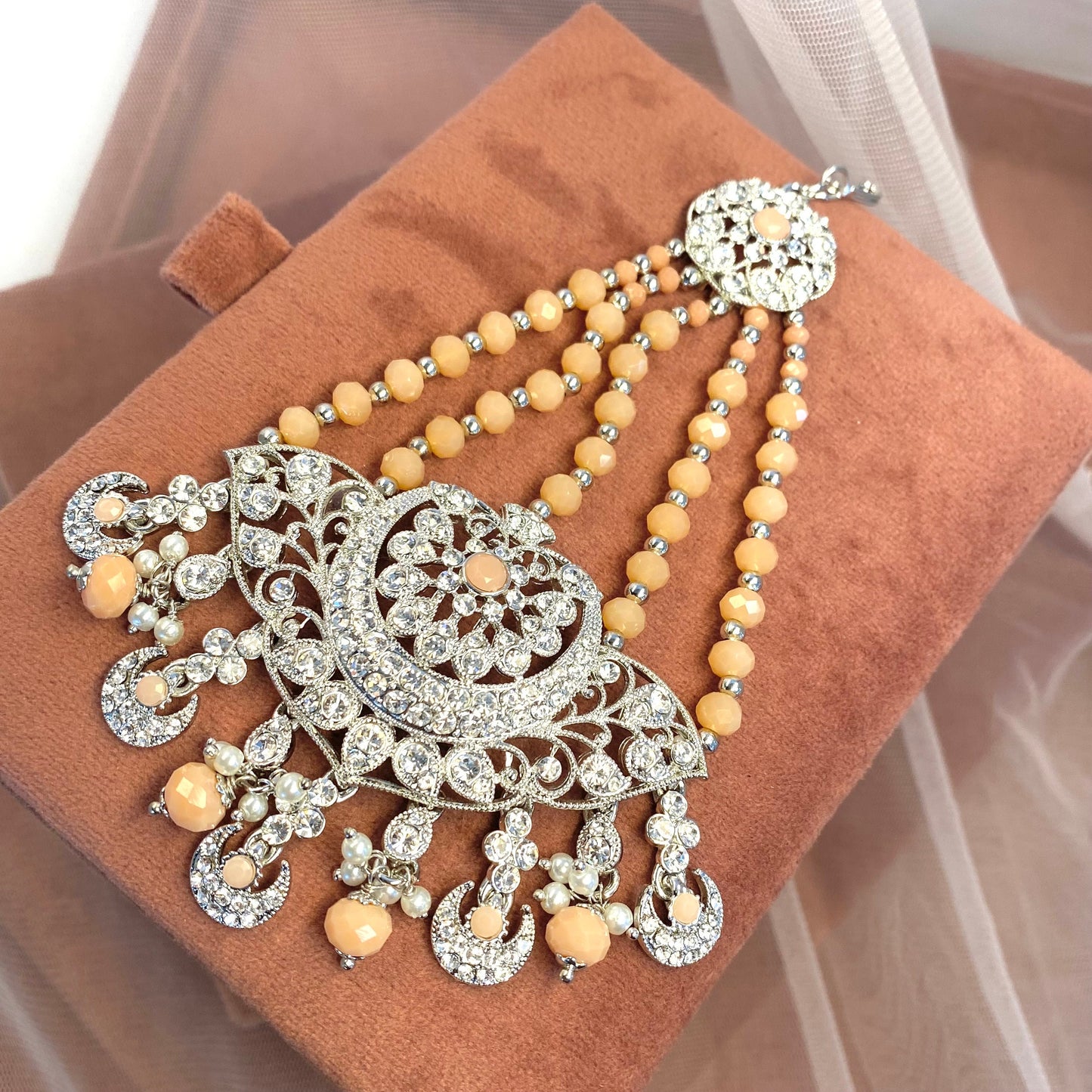 Silver & Peach Jhumar/ Passa/ Indian/ Pakistani Style/Headpieces