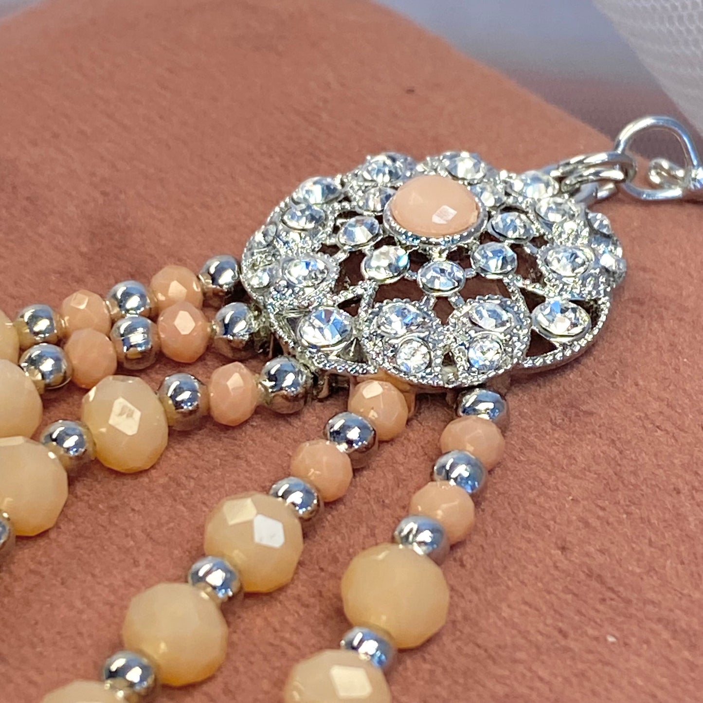 Silver & Peach Jhumar/ Passa/ Indian/ Pakistani Style/Headpieces