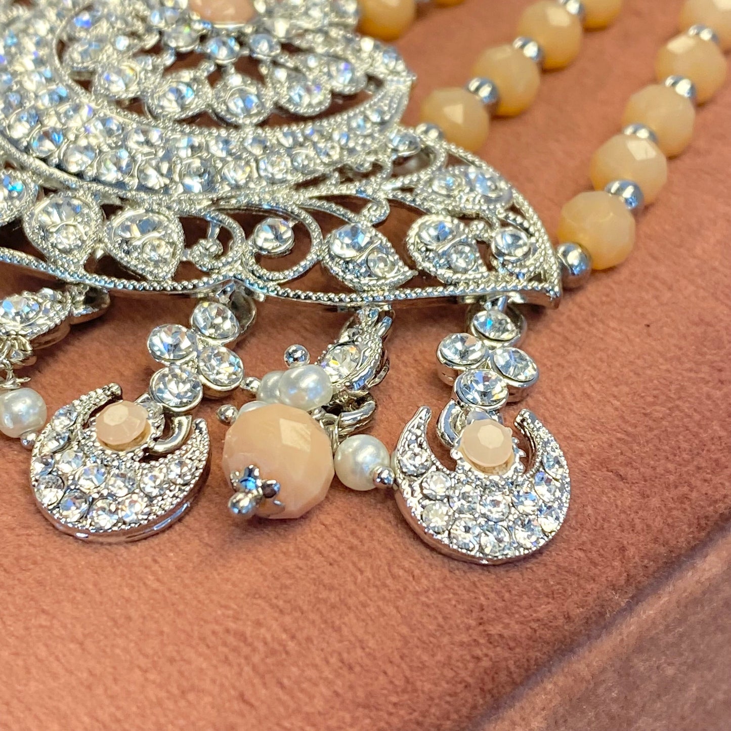 Silver & Peach Jhumar/ Passa/ Indian/ Pakistani Style/Headpieces