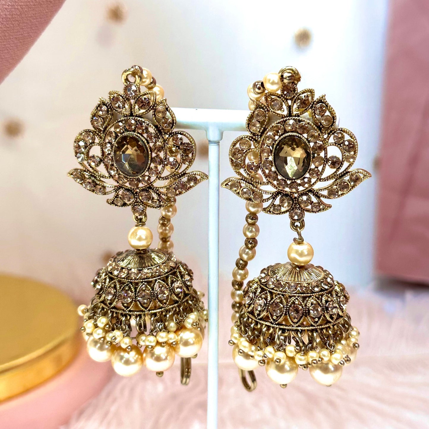 Antique Gold & Champagne Bridal Double Necklace Set