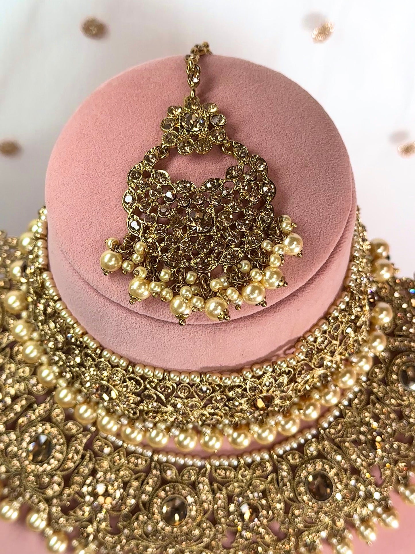 Antique Gold & Champagne Bridal Double Necklace Set