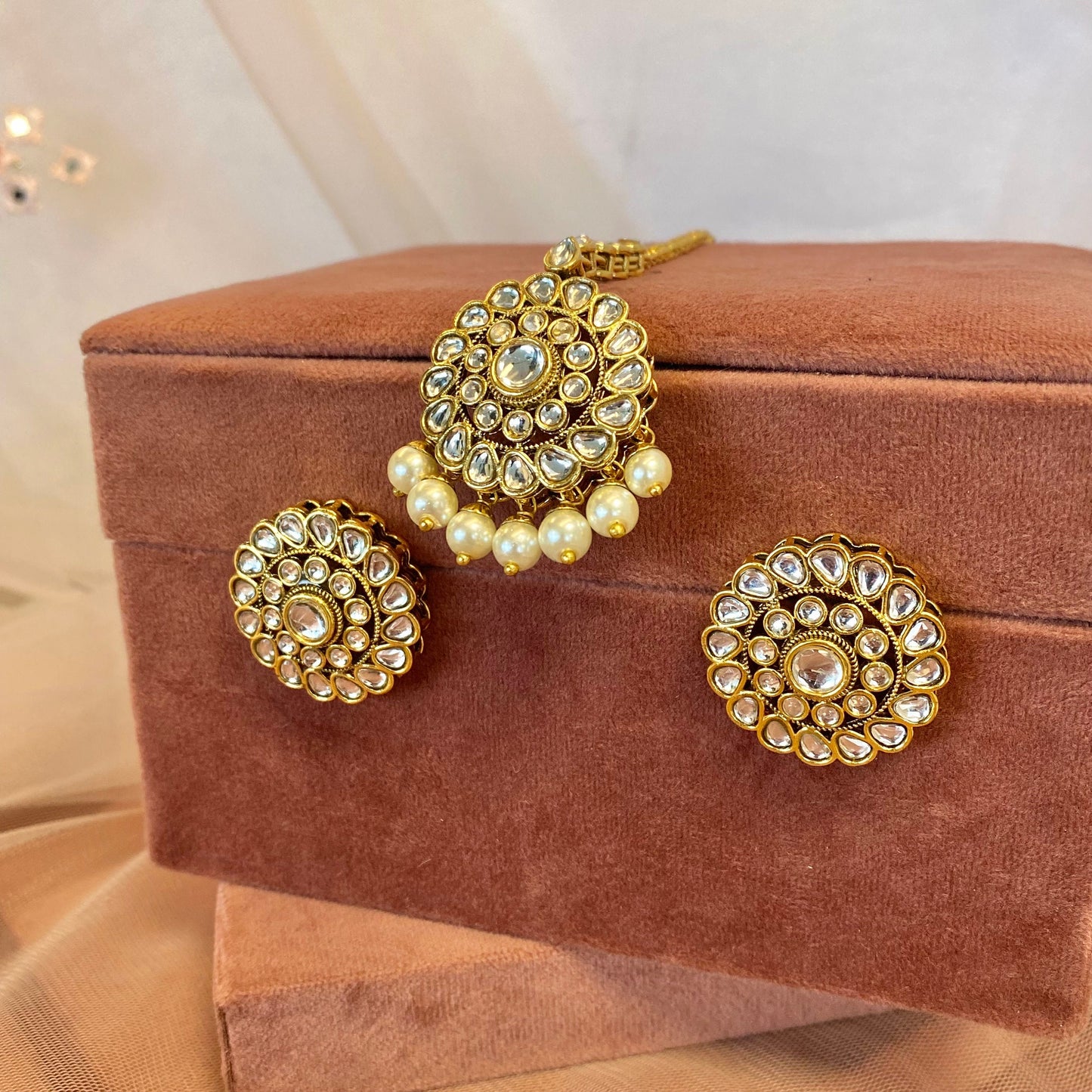 Faux Kundan Earring and Tikka set/Meenakari/ Indian/ Pakistani Style