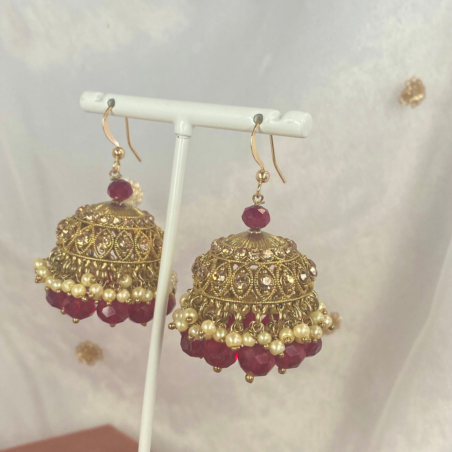 Medium Jhumka Earrings - Maroon