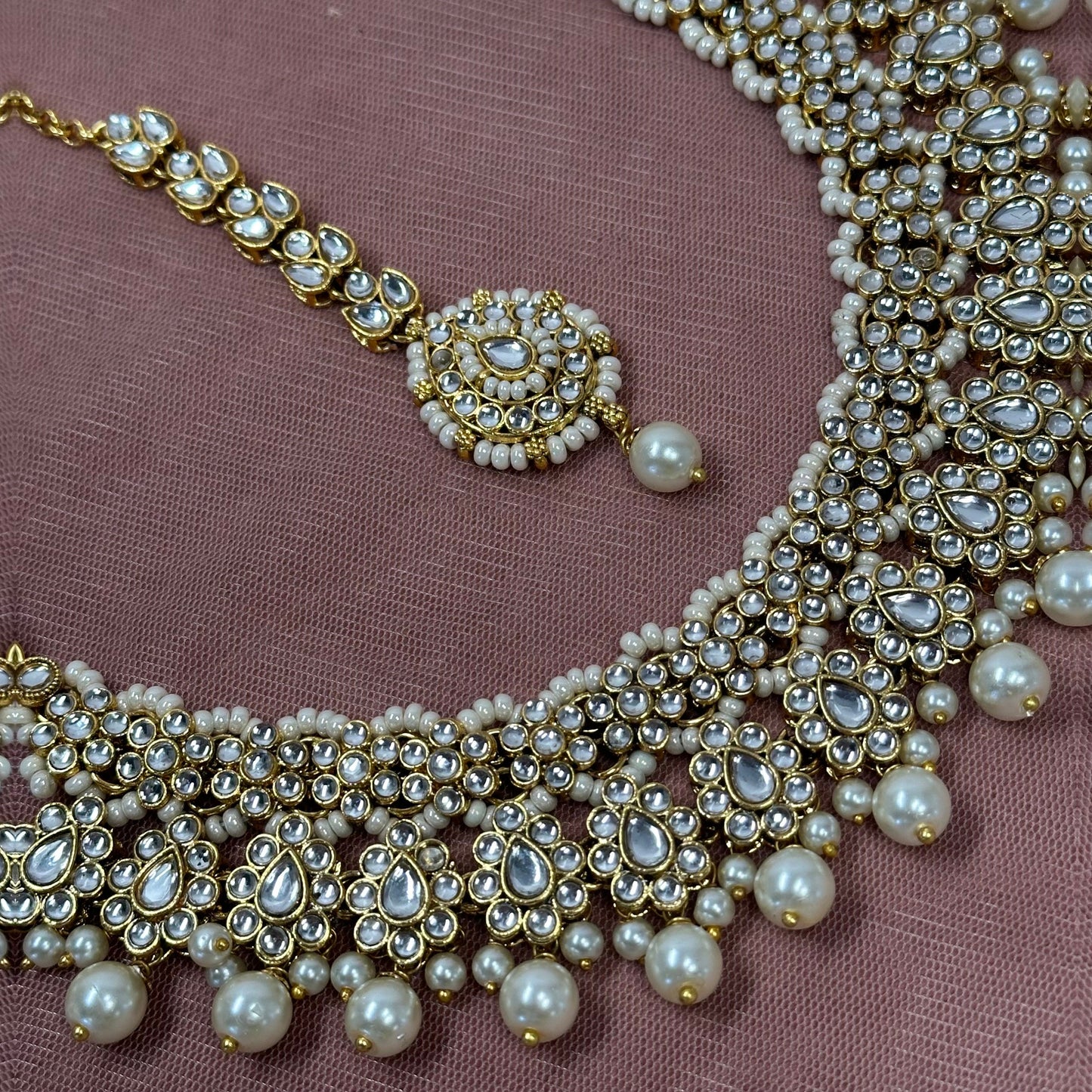 Faux Kundan with Tikka - White
