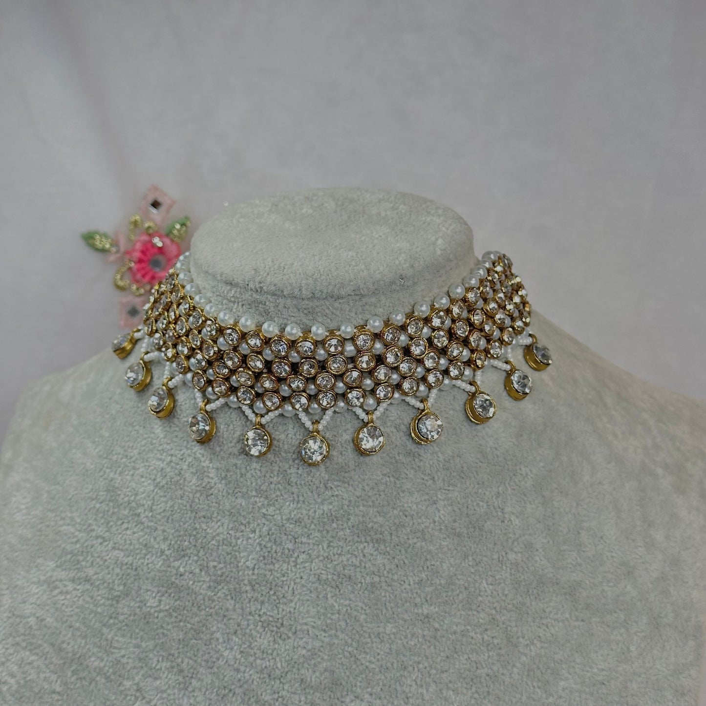 Clear/Pearl Choker/ Unique Style/ Indian/ Pakistani/Fashion Jewellery/ Gift for Women