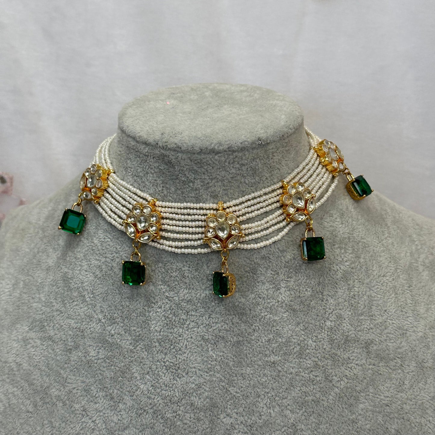 Faux Kundan Choker - Green