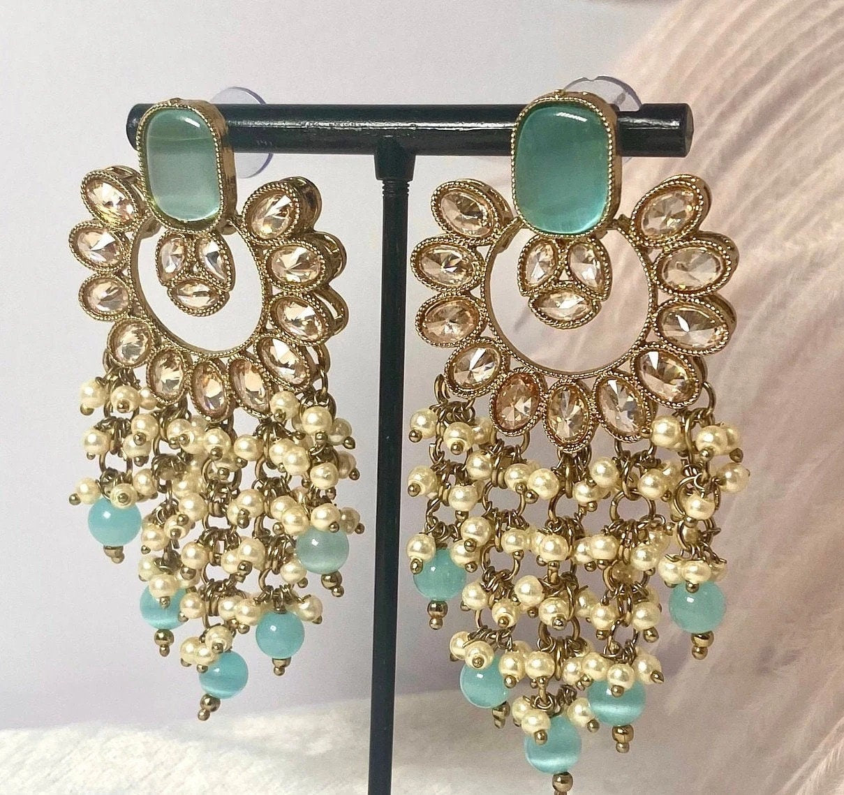 Light Blue Crystal Earrings/ Fashion Jewellery/ Gift for Women