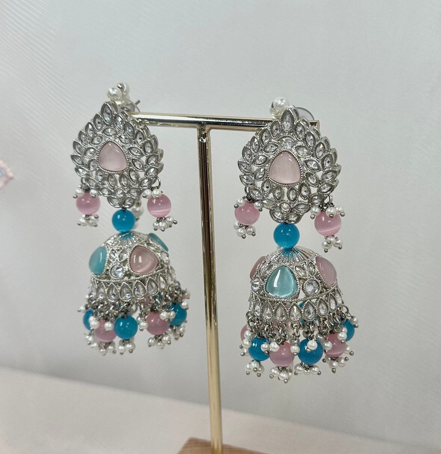Silver Jhumka Earrings - Pink/Blue/ Fashion Jewellery/ Gift for Women/Indian/Pakistani style