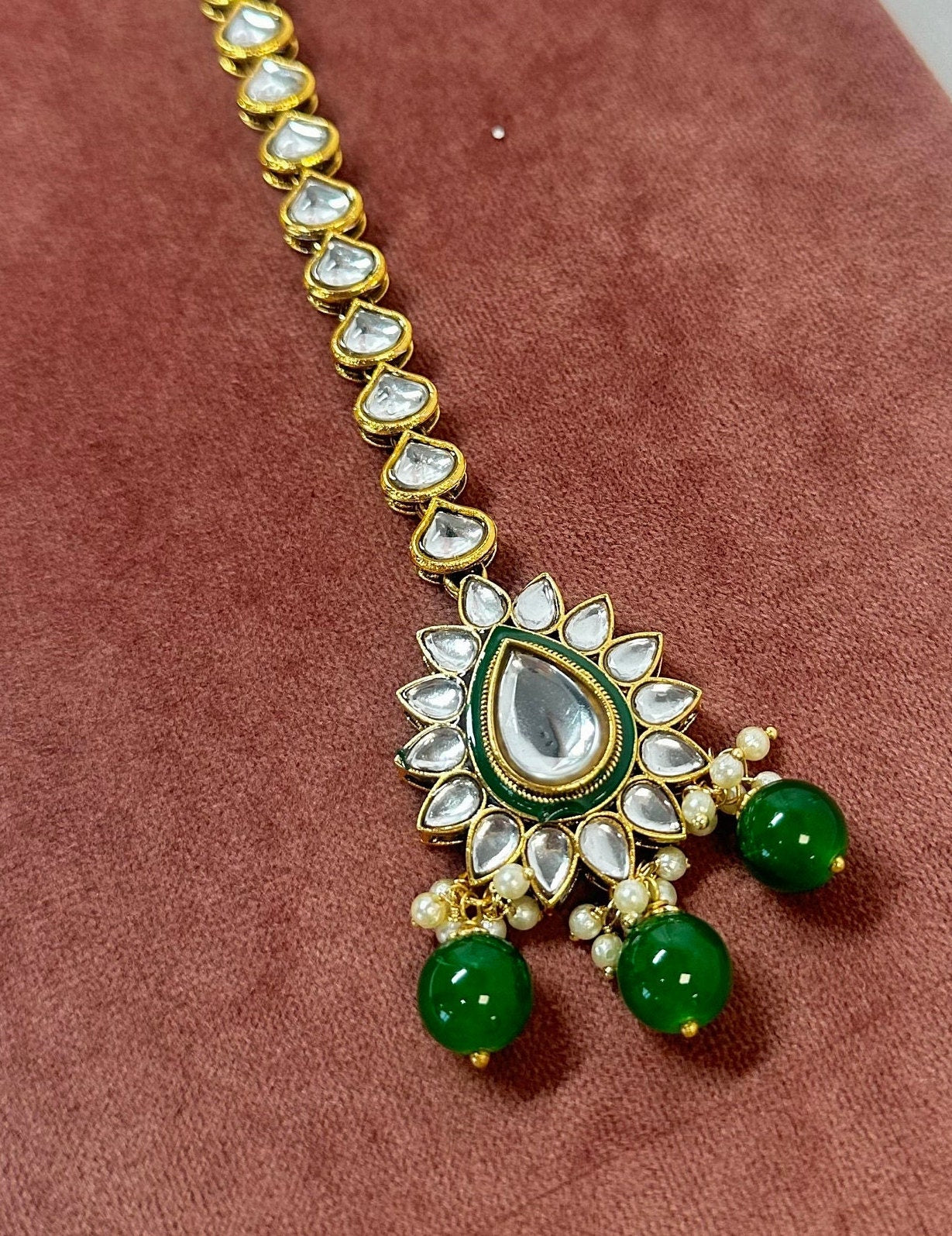 Green Faux Kudan Tikka/ Tikli/ Indian/ Pakistani Fashion Jewellery/Maang Tikkas