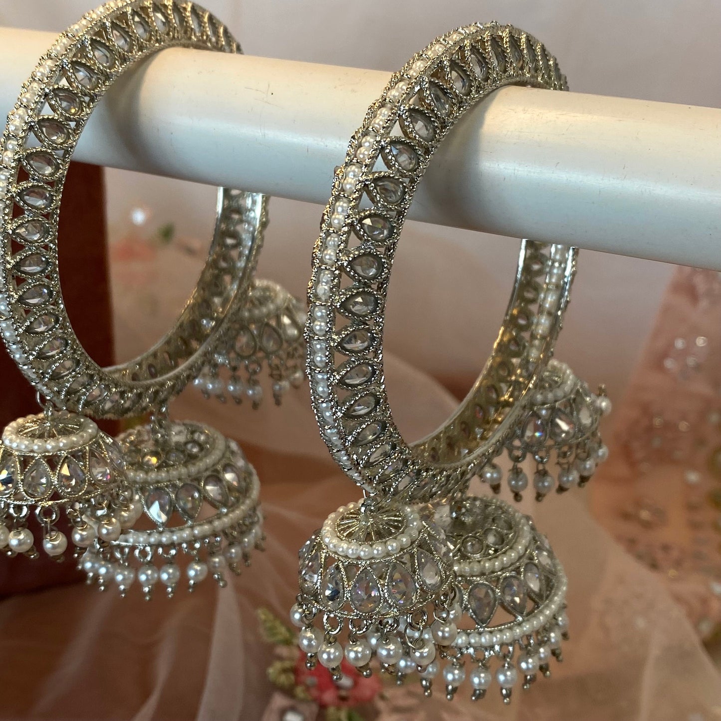 3 Jhumka Silver Bangles (Pair)/Indian/ Pakistani/Jewelley/ Fashion Bracelet