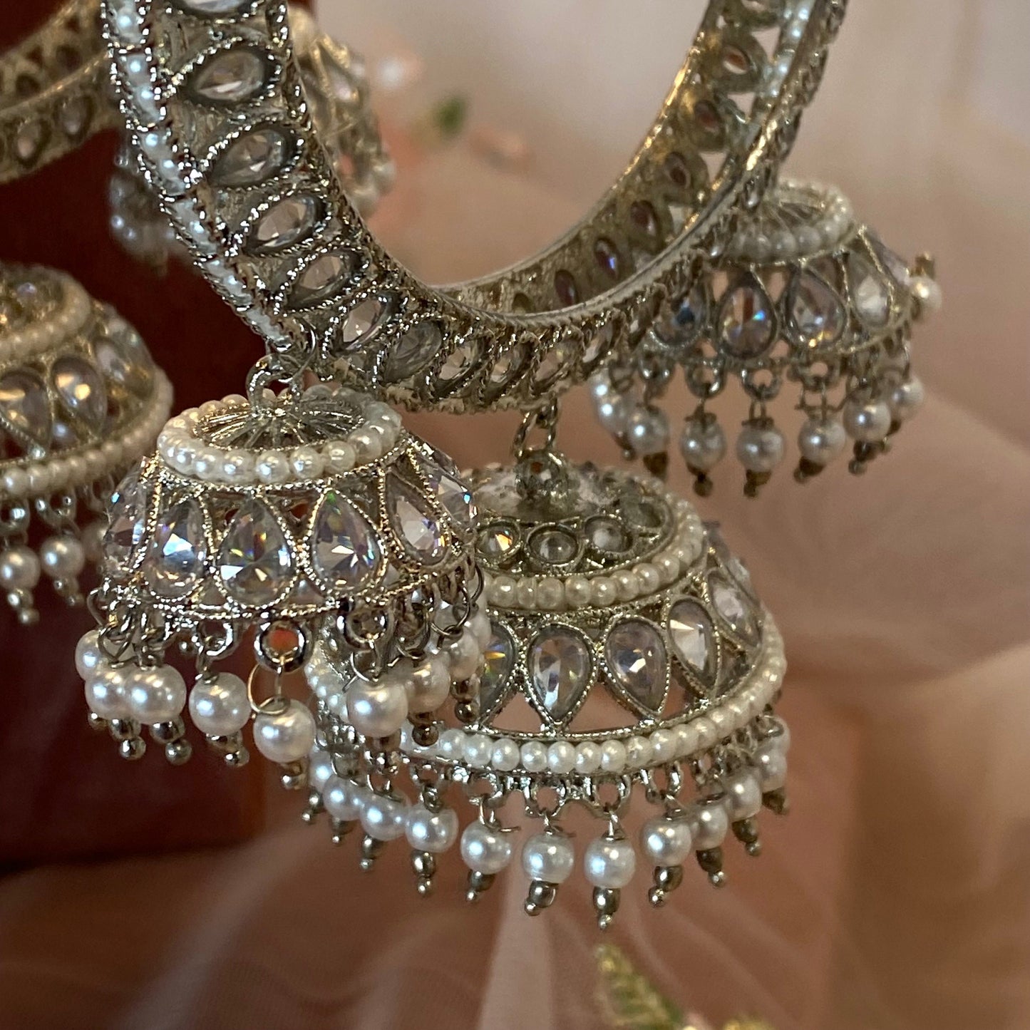 3 Jhumka Silver Bangles (Pair)/Indian/ Pakistani/Jewelley/ Fashion Bracelet