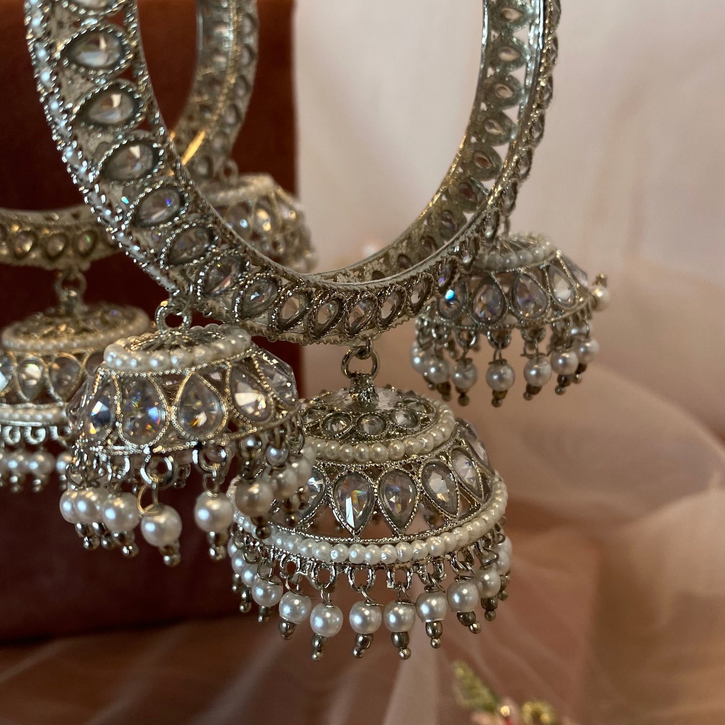 3 Jhumka Silver Bangles (Pair)/Indian/ Pakistani/Jewelley/ Fashion Bracelet