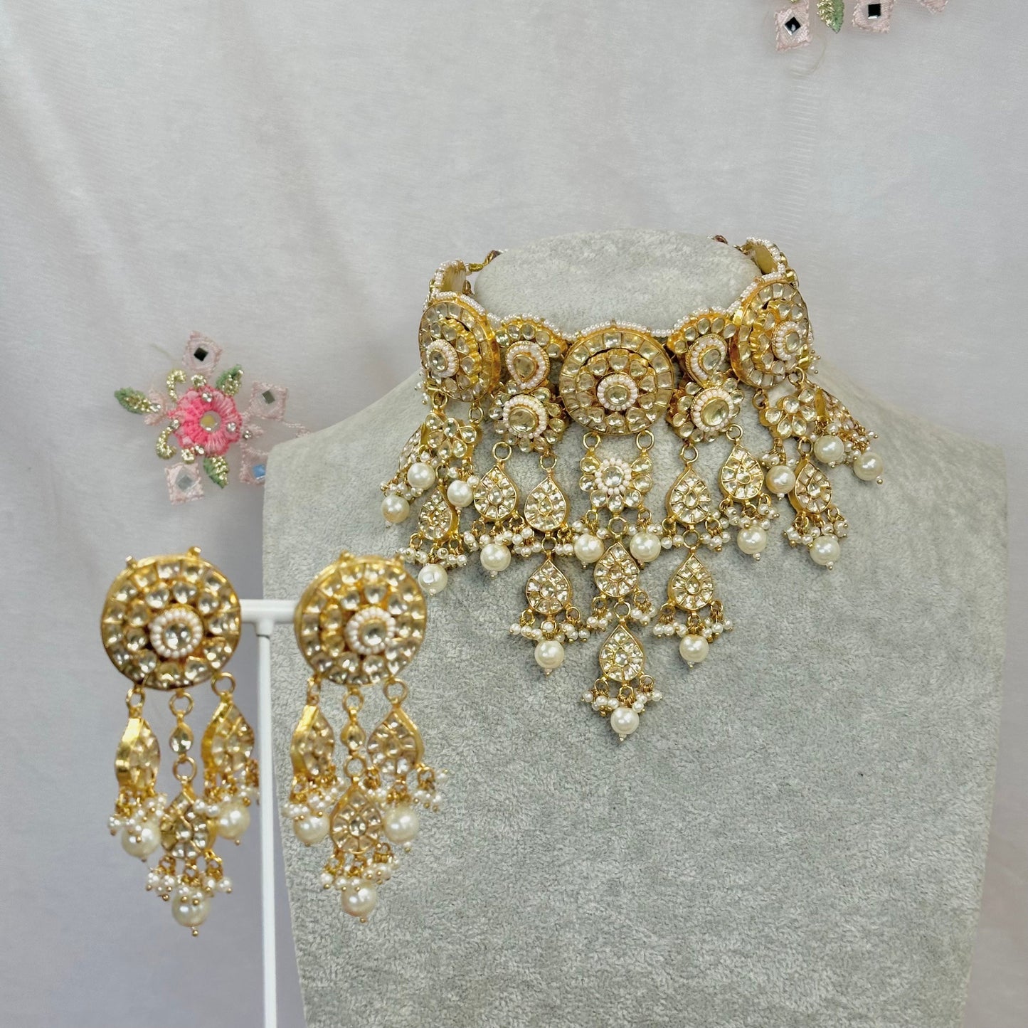 Faux Kundan with Earrings/ Unique Style/ Indian/ Pakistani/Fashion Jewellery/ Gift for Women