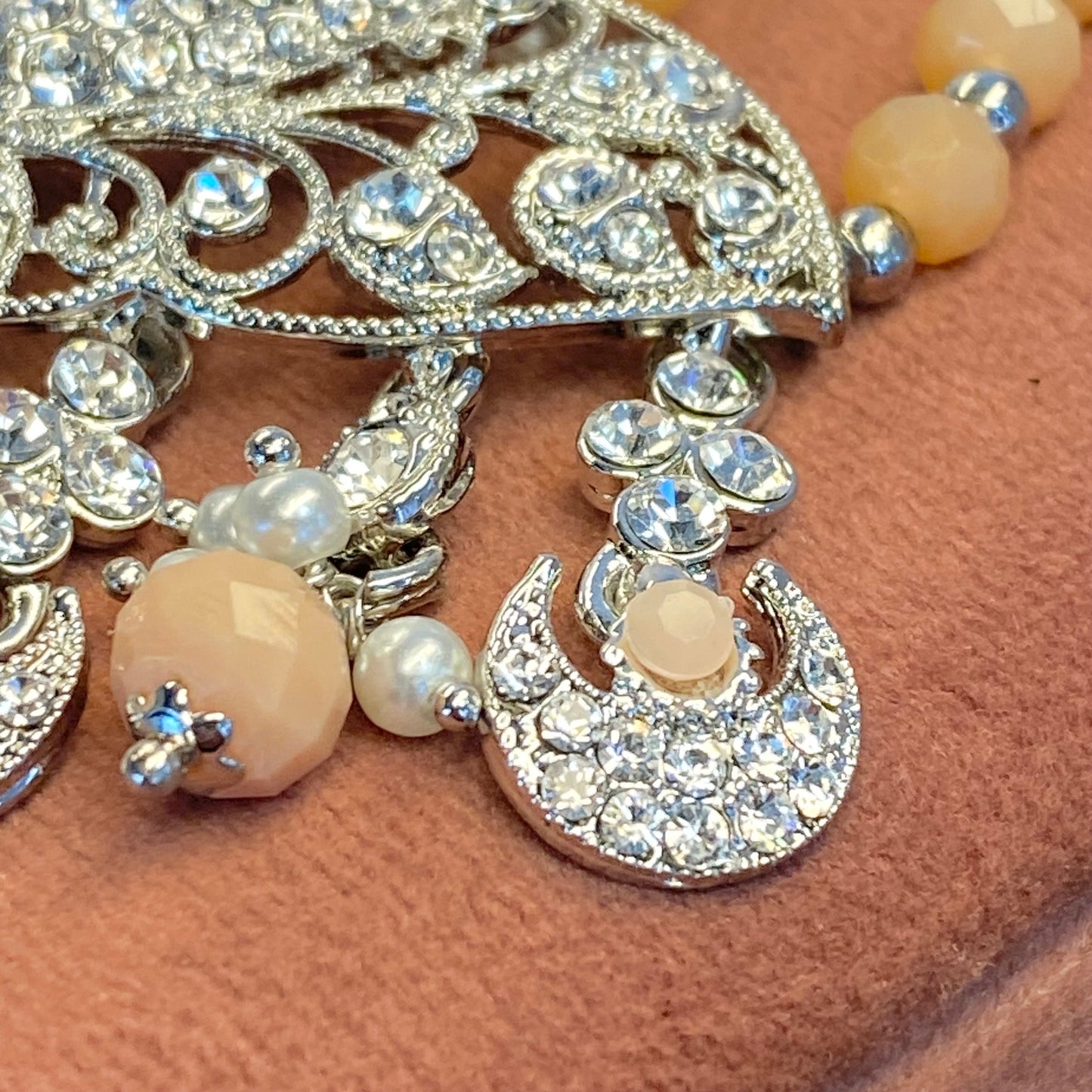 Silver & Peach Jhumar/ Passa/ Indian/ Pakistani Style/Headpieces