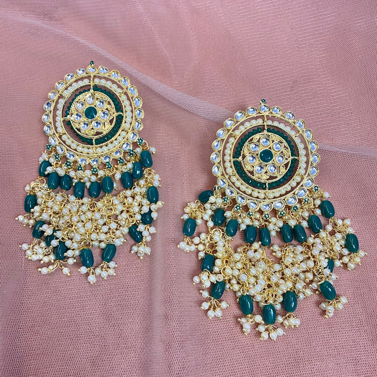 Meenakari/ Indian/ Pakistani Style/Green Tassle Hand-Painted Earring
