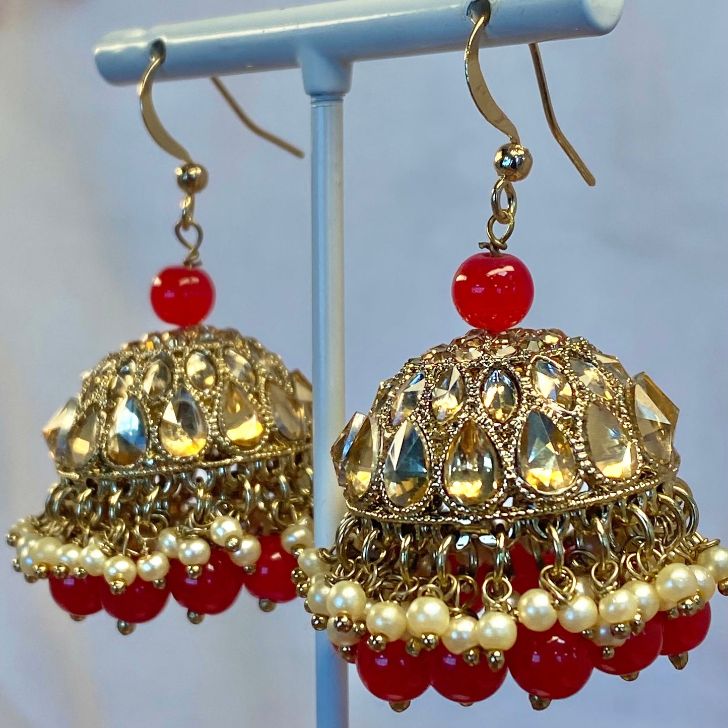 Medium Jhumka Earrings - Red/ Fashion Jewellery/ Gift for Women/Indian/Pakistani style