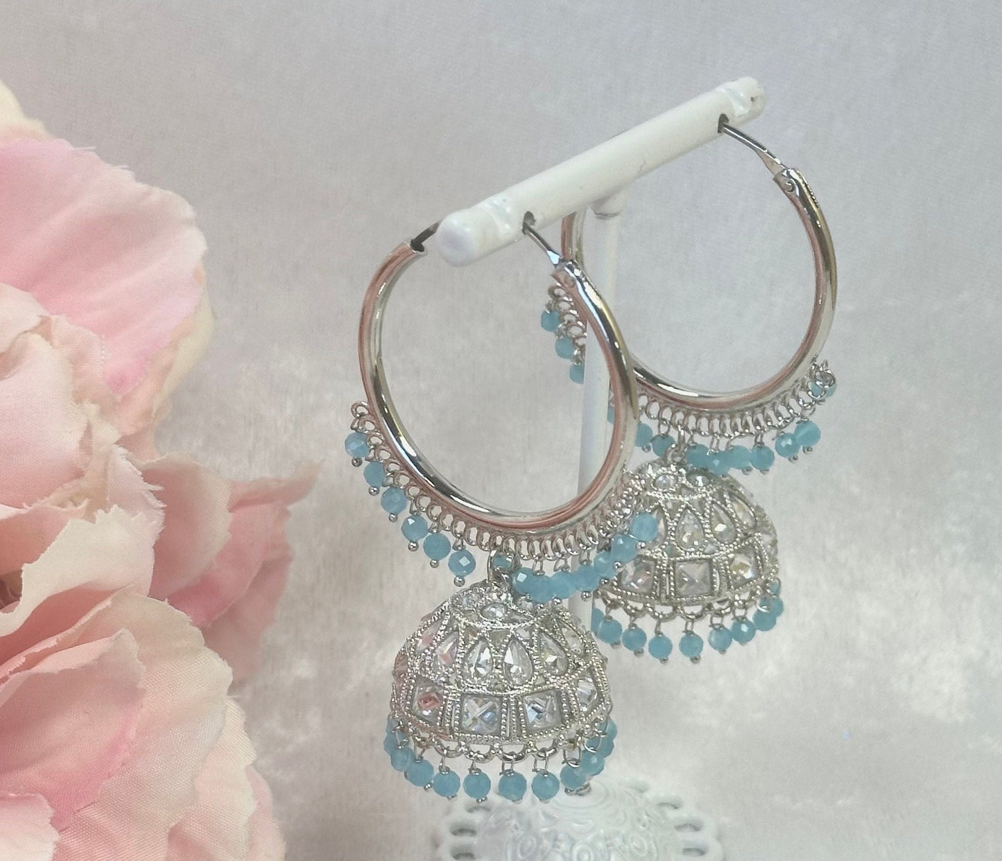 Sky Blue/Silver Medium Jhumka Earrings