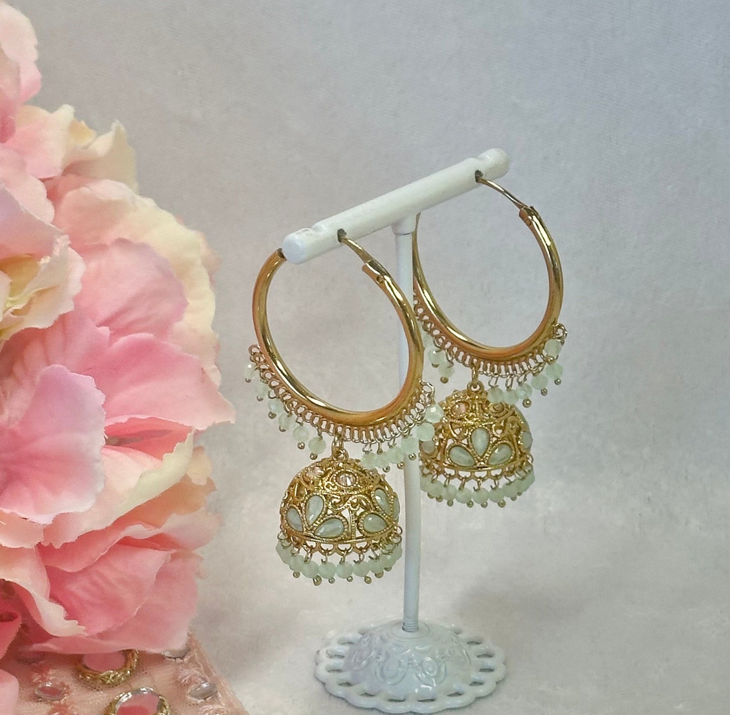Light Mint Jhumka Hoop Earrings