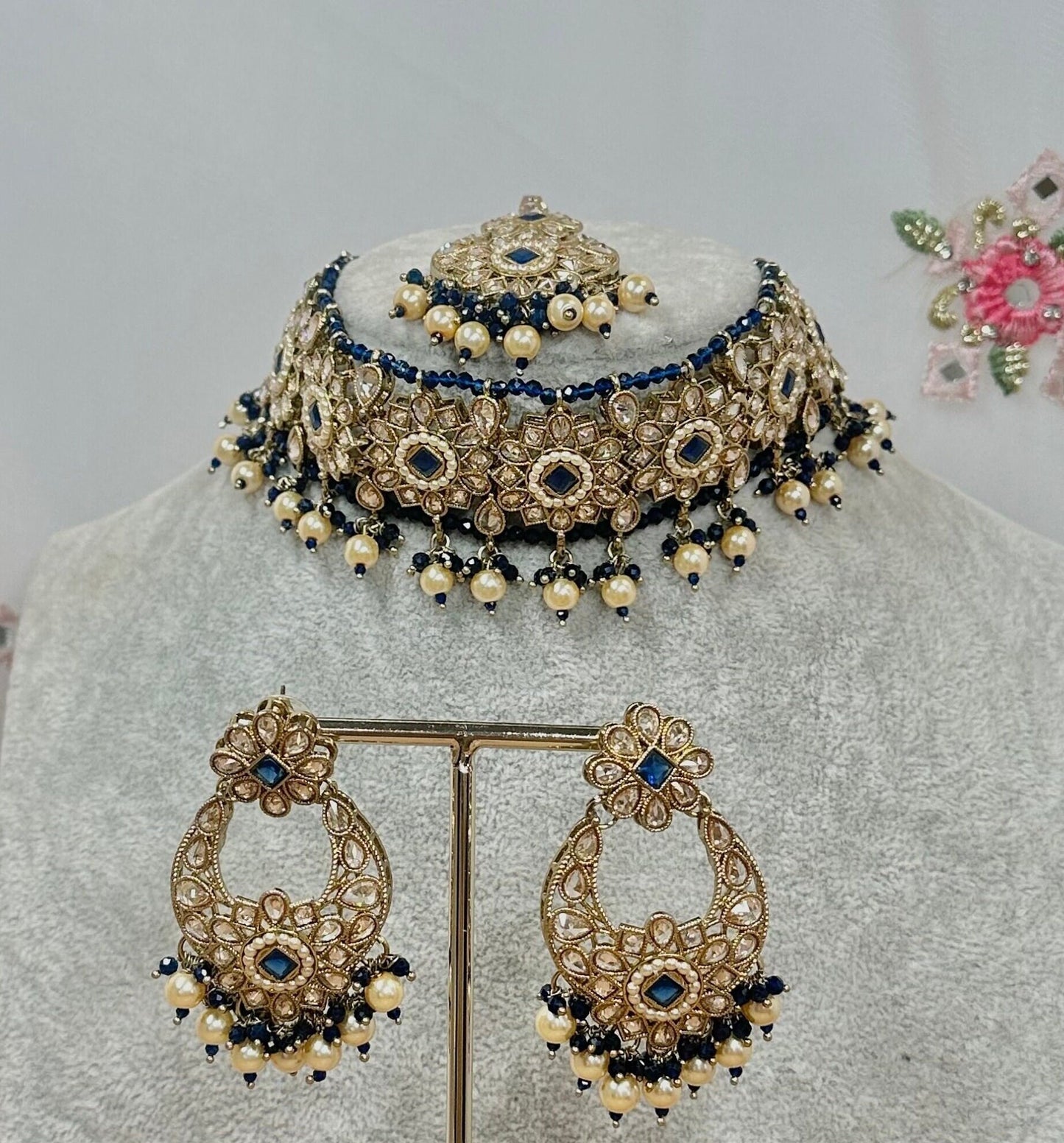 Crystal Choker Set - Navy