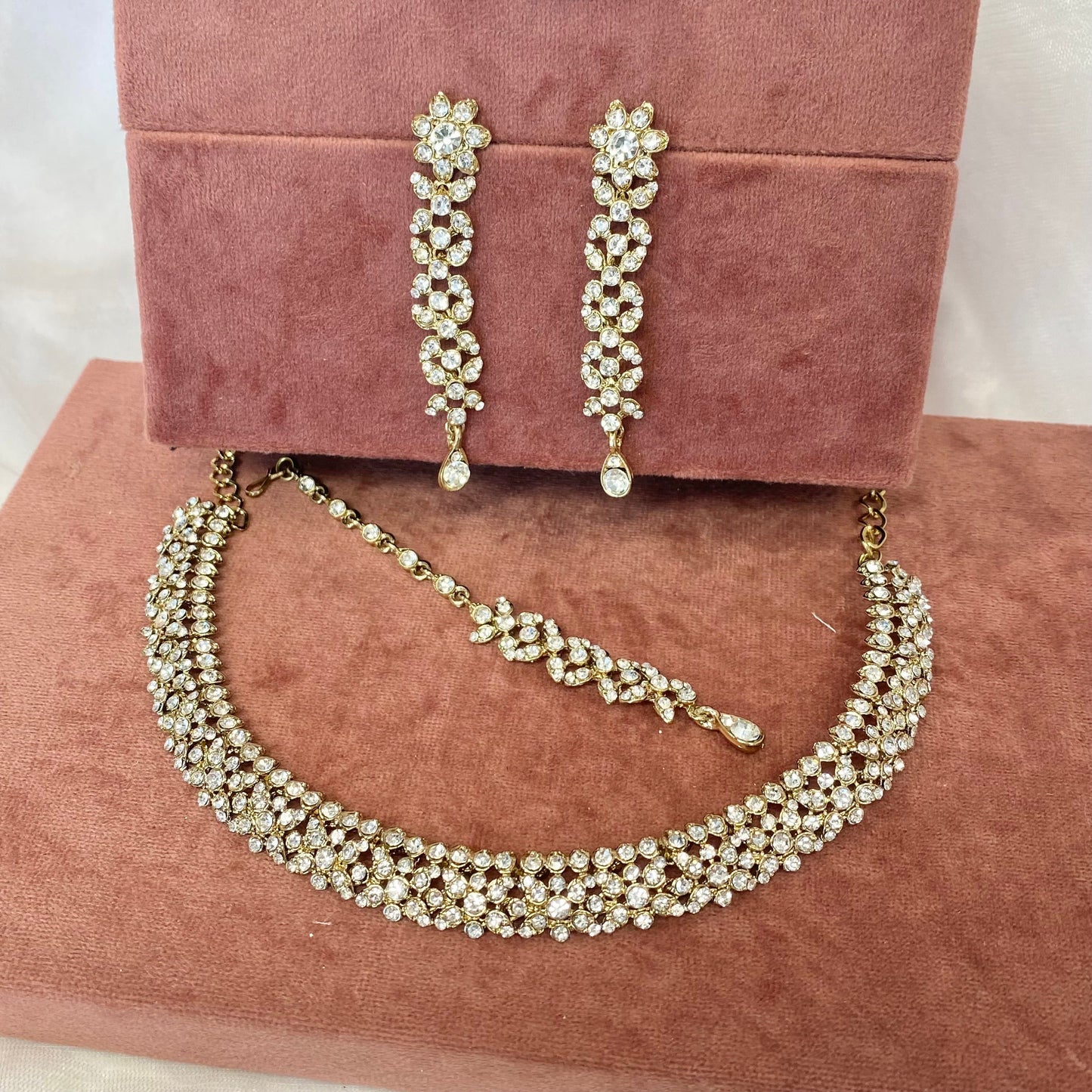 Stunning Necklace Set - Antique Gold and Silver Earring/ Tikka/ Tikli/ Indian/ Pakistani/Fashion Jewellery/ Gift for Women/Christmas