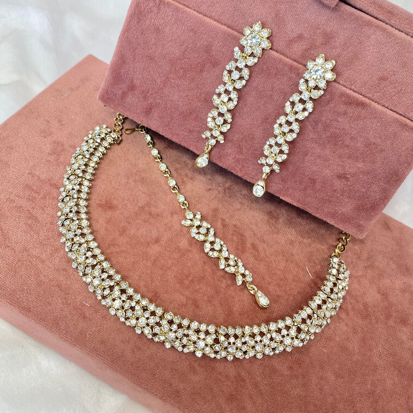 Stunning Necklace Set - Antique Gold and Silver Earring/ Tikka/ Tikli/ Indian/ Pakistani/Fashion Jewellery/ Gift for Women/Christmas