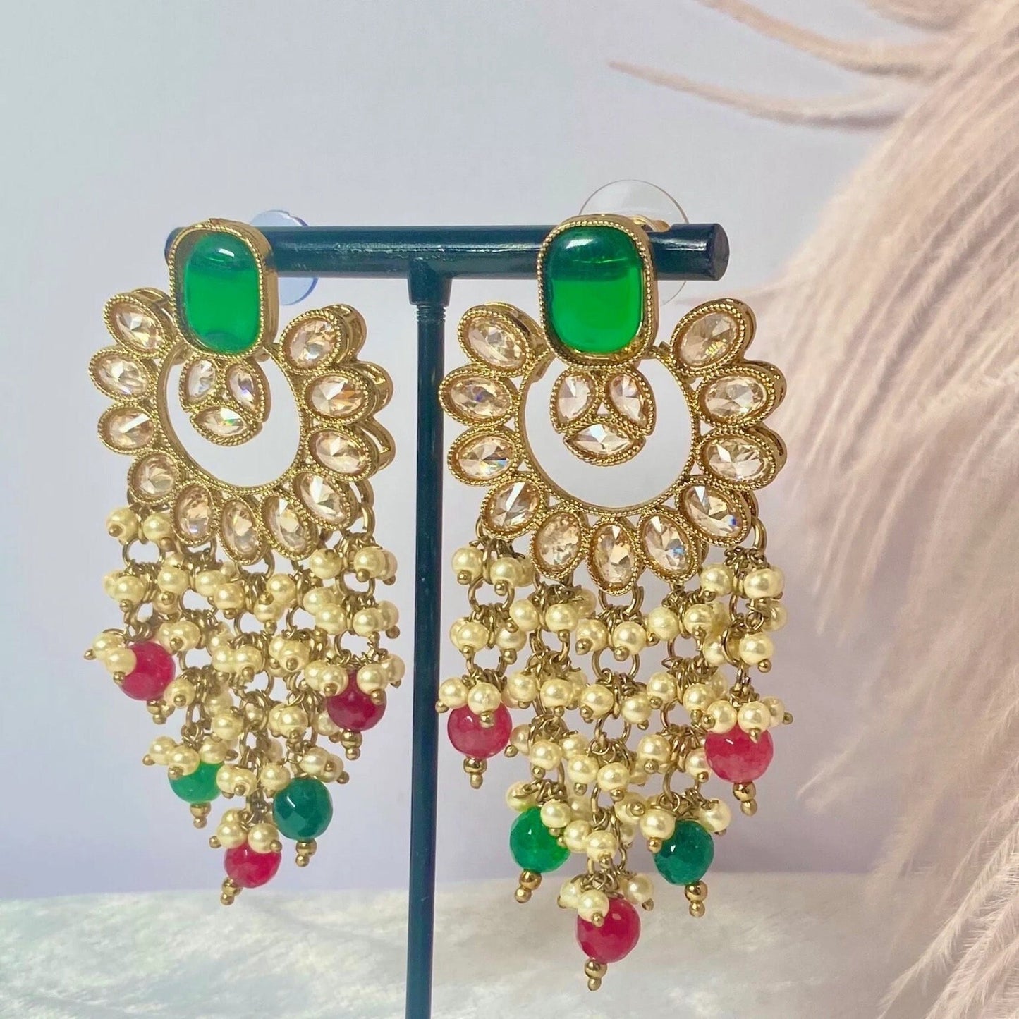 Green/Red Crystal Earrings/ Fashion Jewellery/ Gift for Women