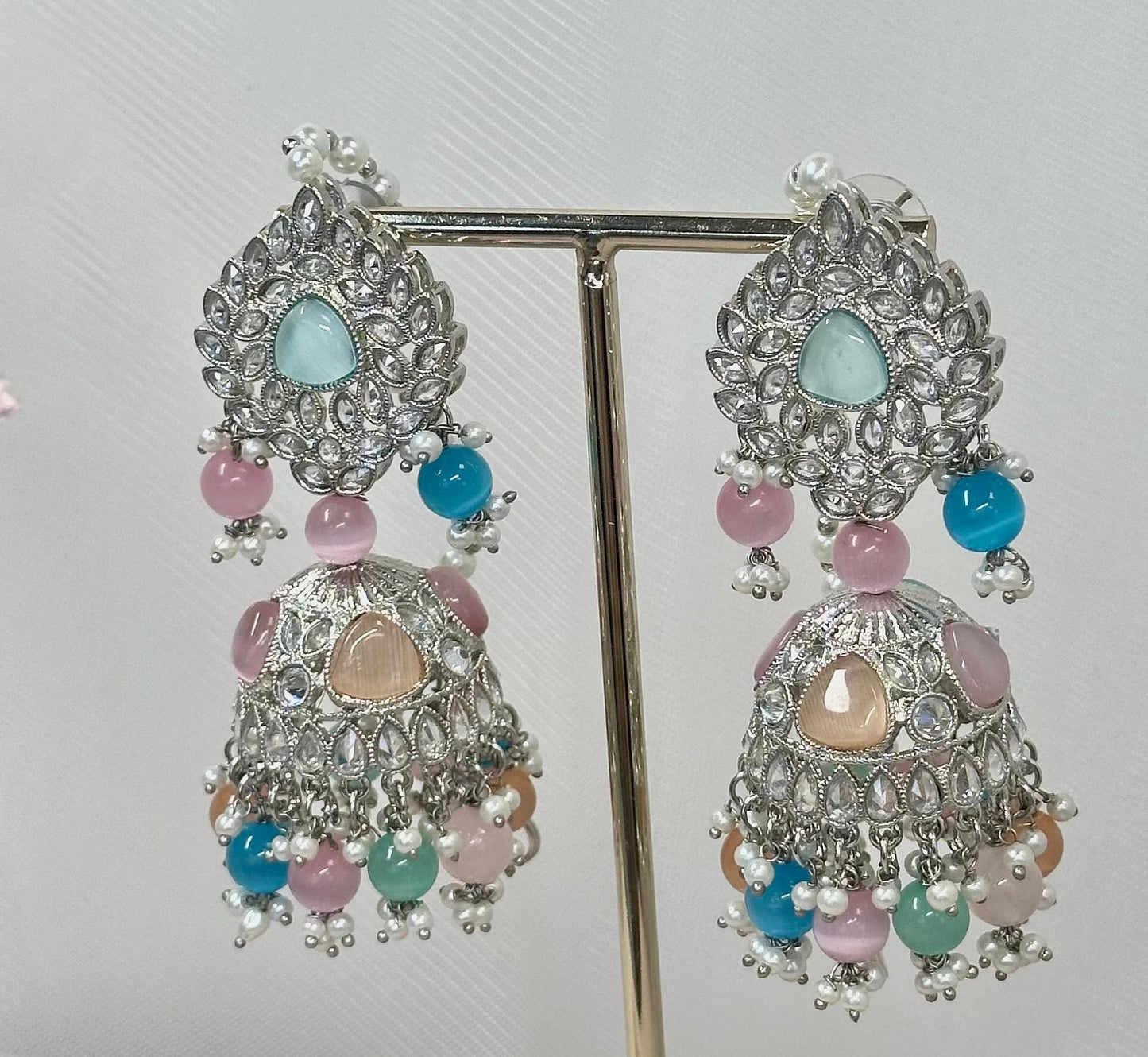 Silver Jhumka Earrings - Pastels/ Fashion Jewellery/ Gift for Women