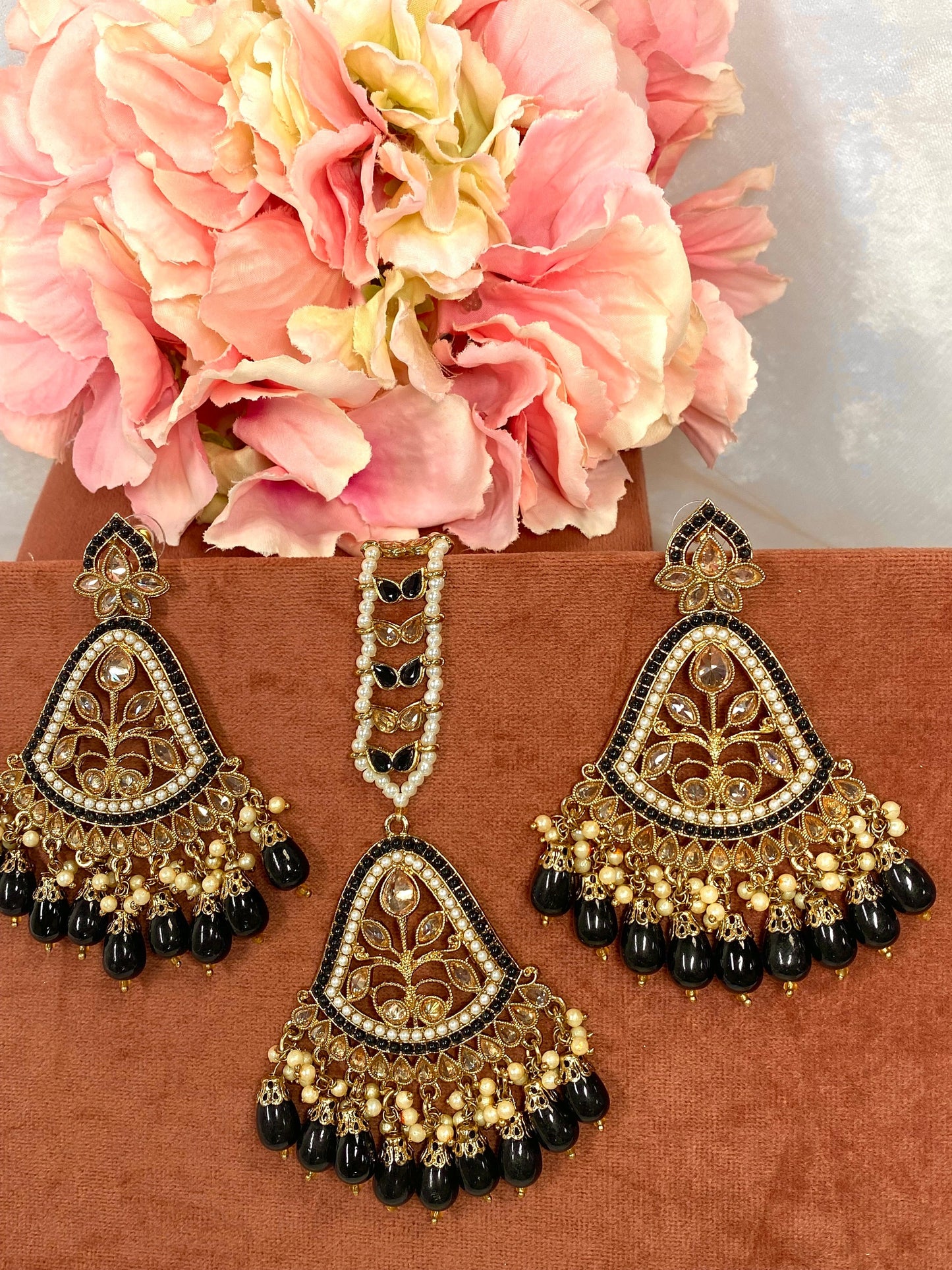 Large Earring and Tikka Set- Black/Flat Earring Indian/ Pakistani Style
