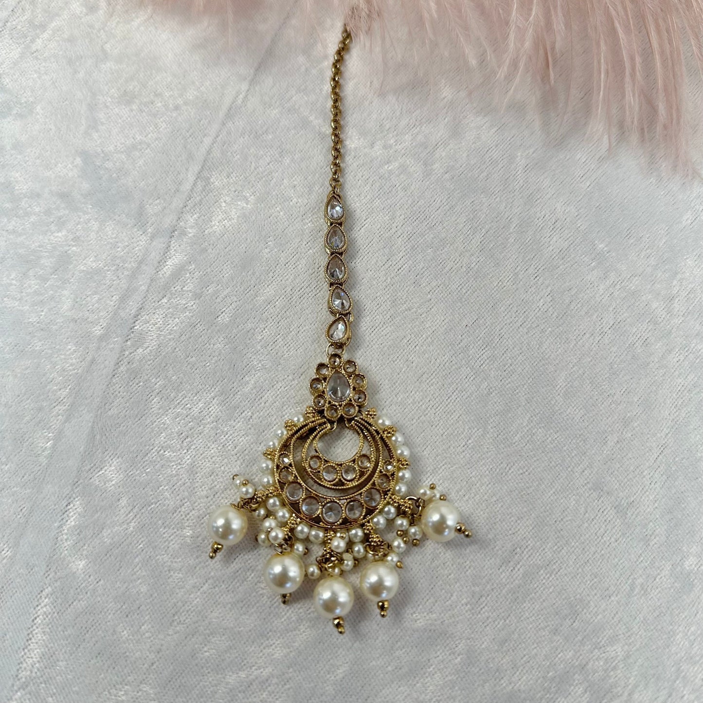 Crystal Tikka - White Pearl/ Tikli/ Indian/ Pakistani Fashion Jewellery/ Maang Tikkas