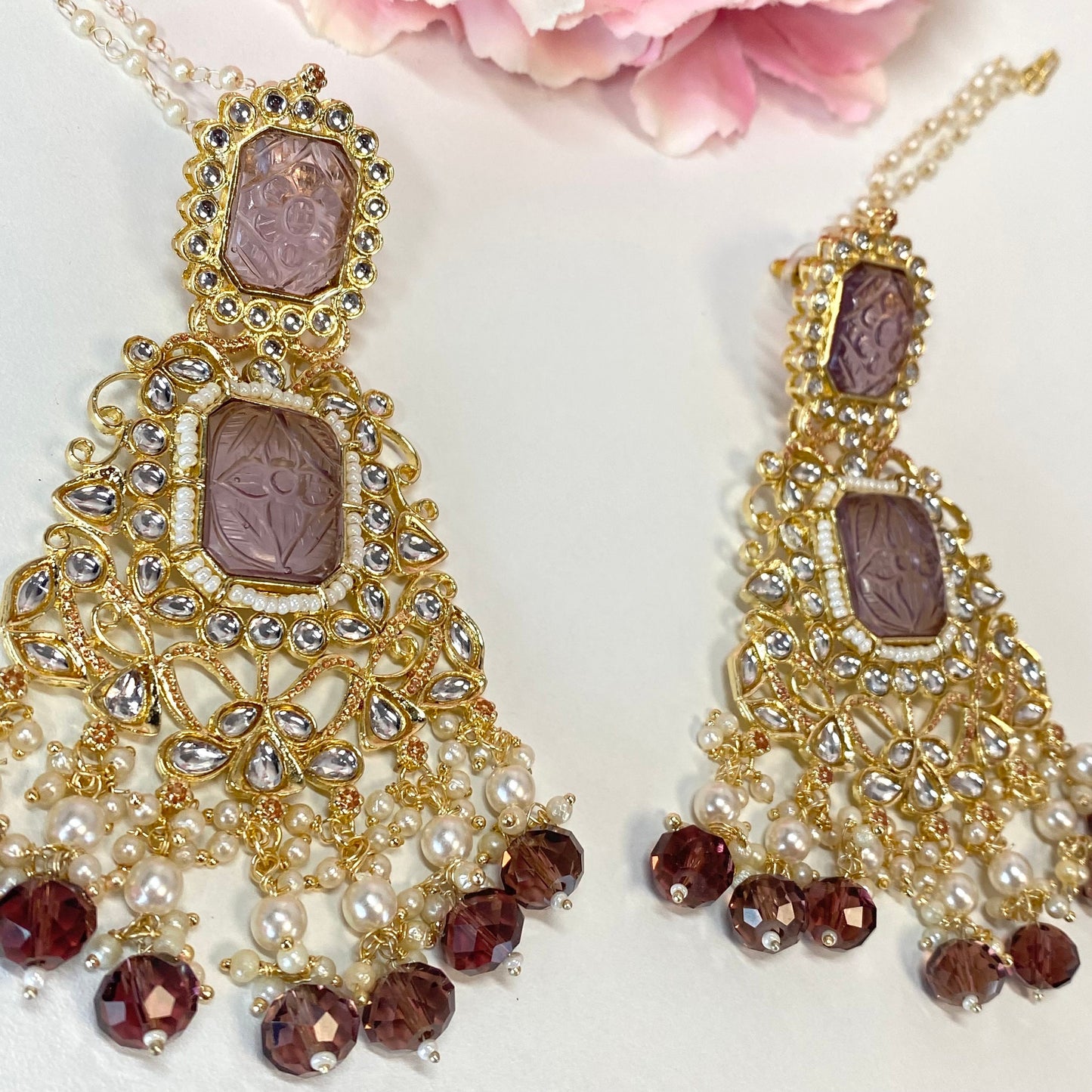 Large Faux-Kundan Earrings - Plum/ Purple Indian Style Earring/ Fashion Jewellery/ Gift for Women