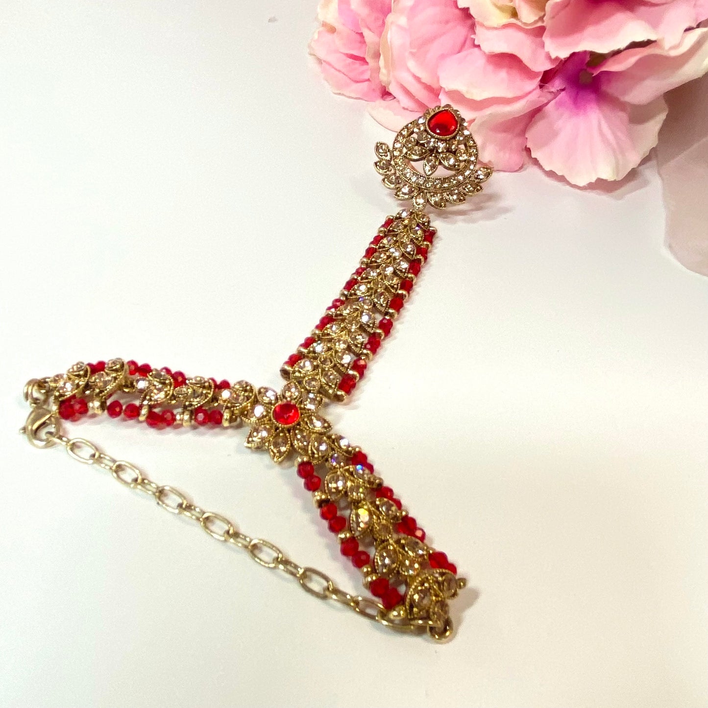 Hand Harness - Pair - Red/ Fashion Jewellery/ Gift for Women/Indian/Pakistani style /Haathphool/Hand Accessory