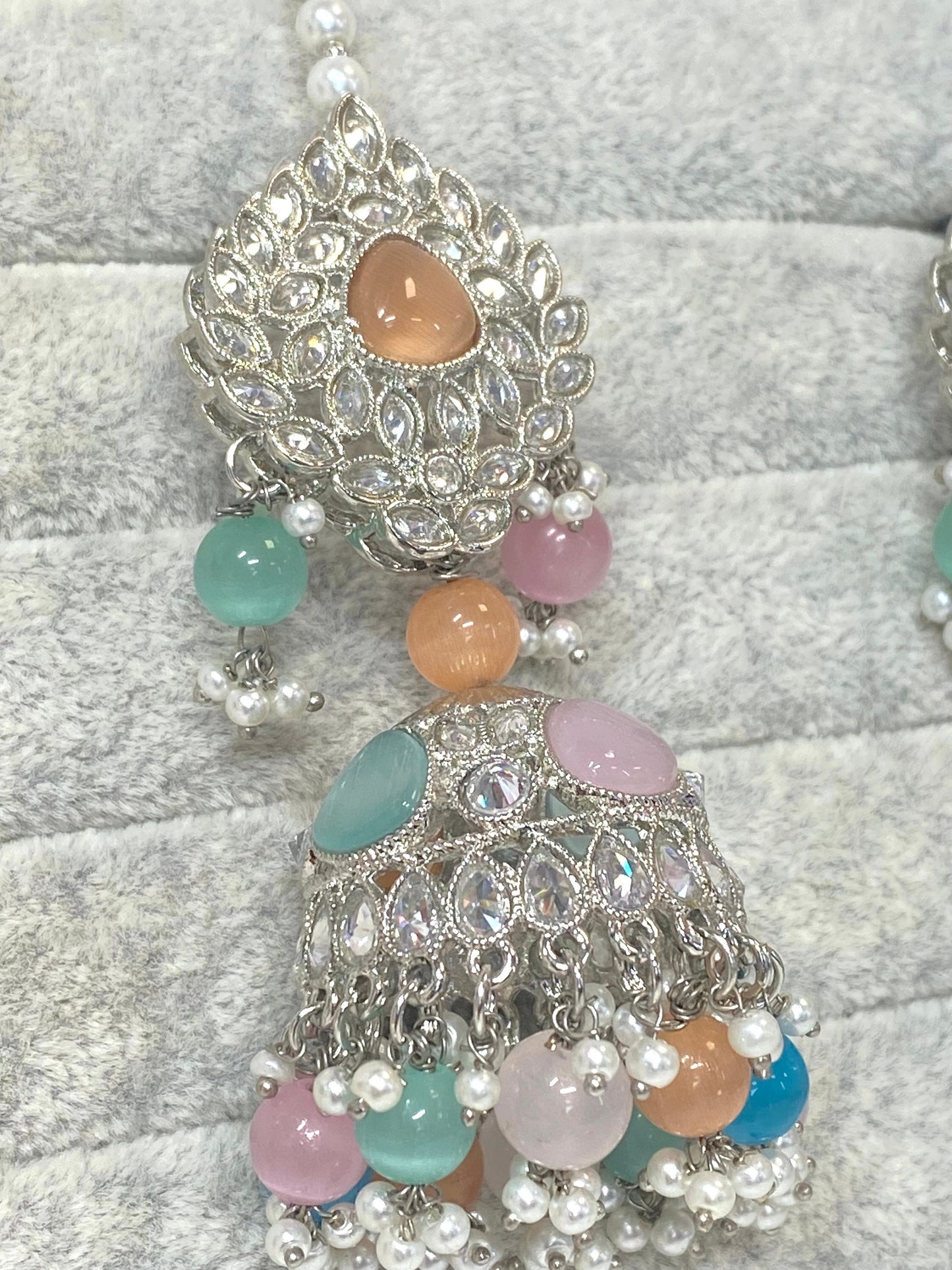 Pastel Jhumka Earrings with Chain