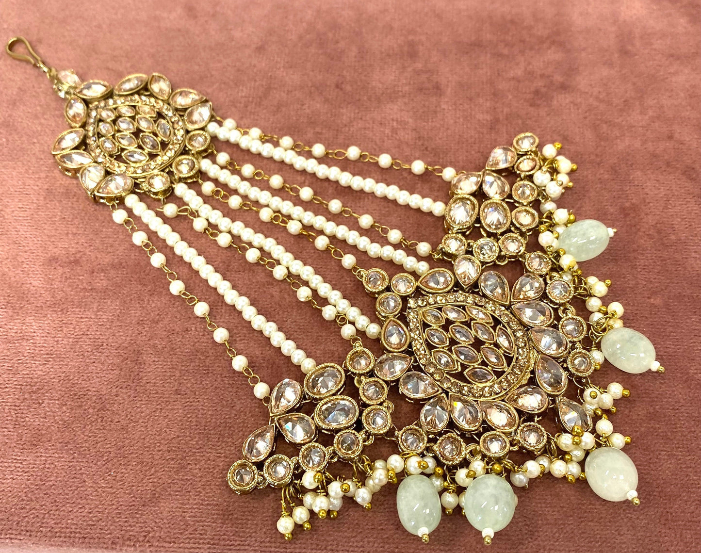 Champagne& Mint Jhumar- Mint Beads/ Passa/ Indian/ Pakistani Style/Headpieces