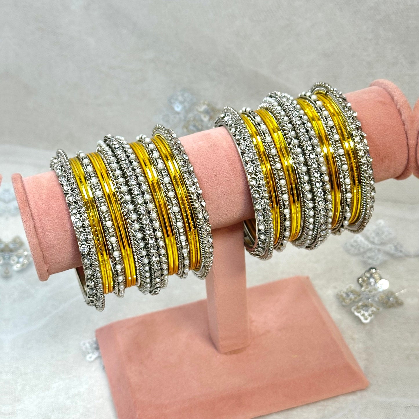 Yellow/Silver Bangle Set/Indian/ Pakistani/Jewelley/ Fashion Bracelet